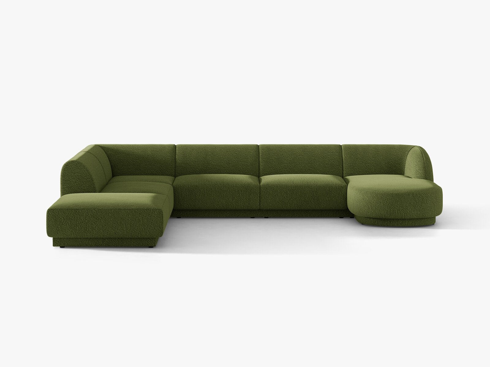 Micadoni Panorama-Ecksofa Miley 6-Sitzer Links Boucle Baloo Dunkel-Olivgrün