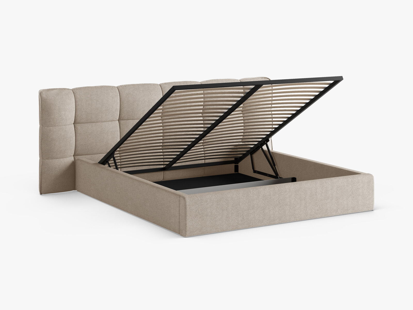 Micadoni Stauraumbett mit Kopfteil Eric Boucle Sicuro Dunkelbeige 140x200