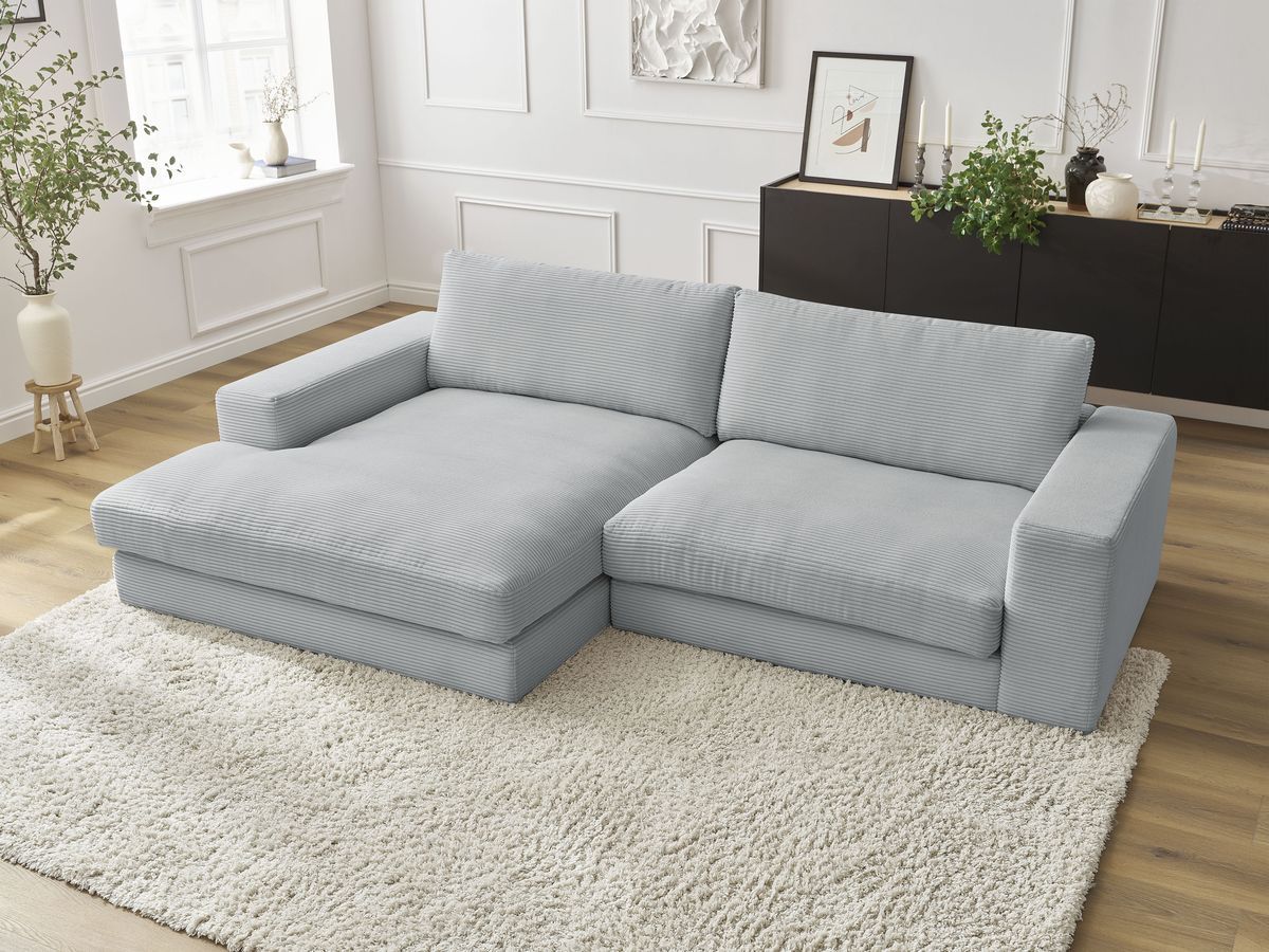 Bobochic Leonard Ecksofa 274 × 159 cm Cordsamt Hellgrau Ecke links