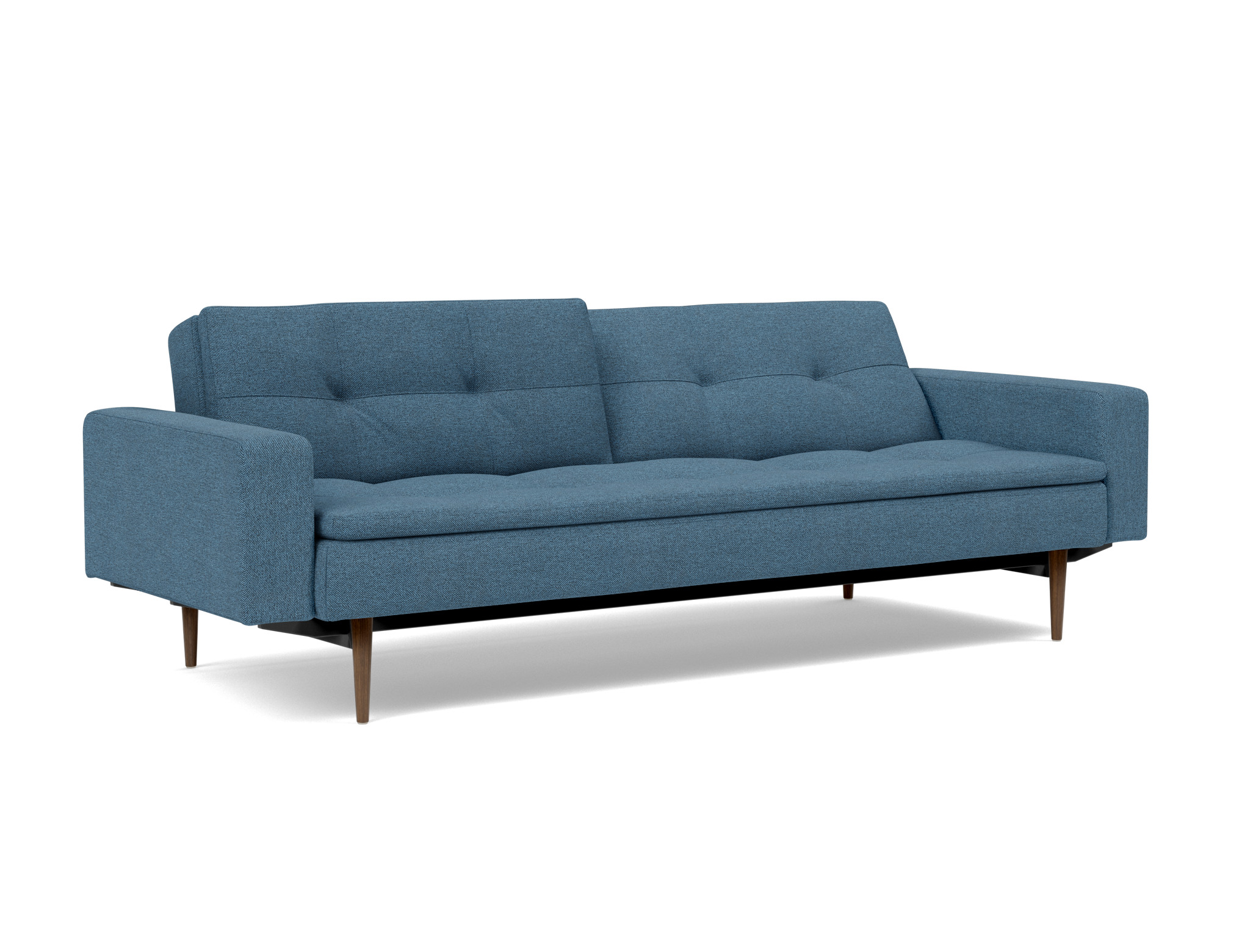 Schlafsofa Dublexo mit Armlehnen Strukturierter Stoff Weda 302-Weda-Blue Beine Styletto Eiche dunkel