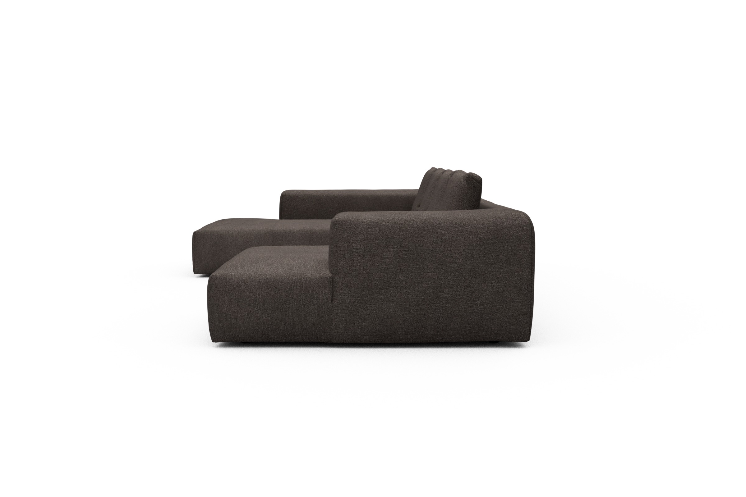 Wohnlandschaft Fred Relax-Ecke links mit 2-Sitzer und Chaiselongue rechts Boucle-Taupe