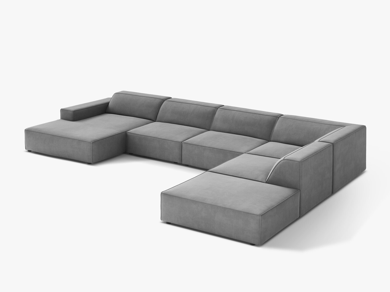 Micadoni Panorama-Ecksofa Jodie 7-Sitzer Samt Venus Hellgrau Rechts