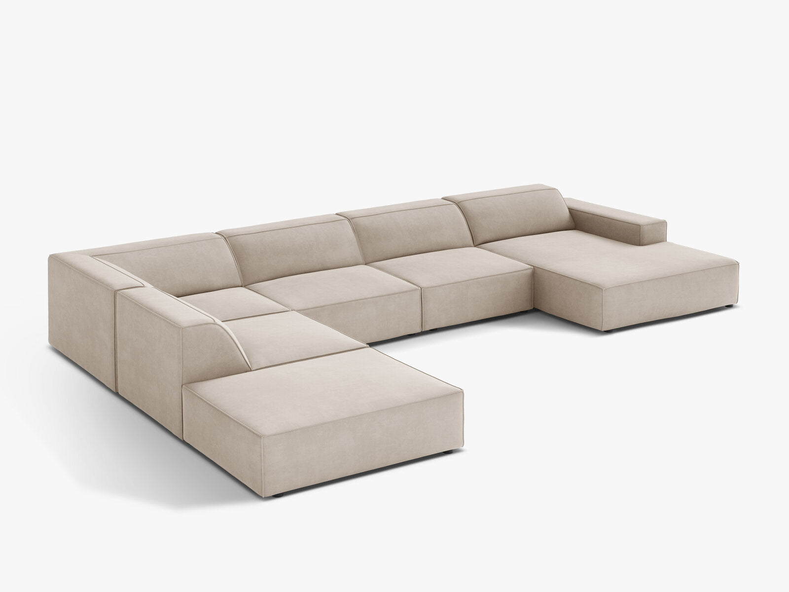 Micadoni Panorama-Ecksofa Jodie 7-Sitzer Links Samt Bluvel Dunkelbeige
