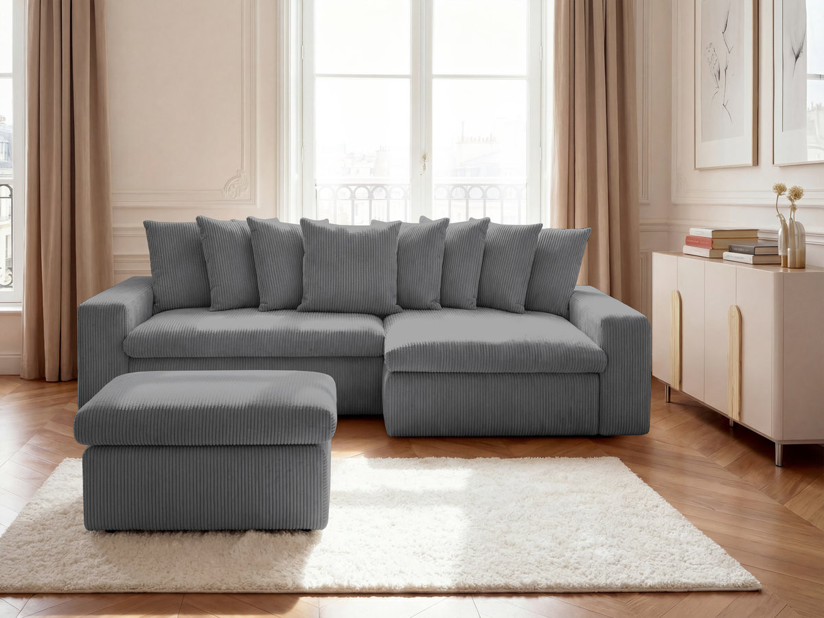 Bobochic Enore Ecksofa mit Pouf Cordsamt Dunkelgrau Ecke rechts