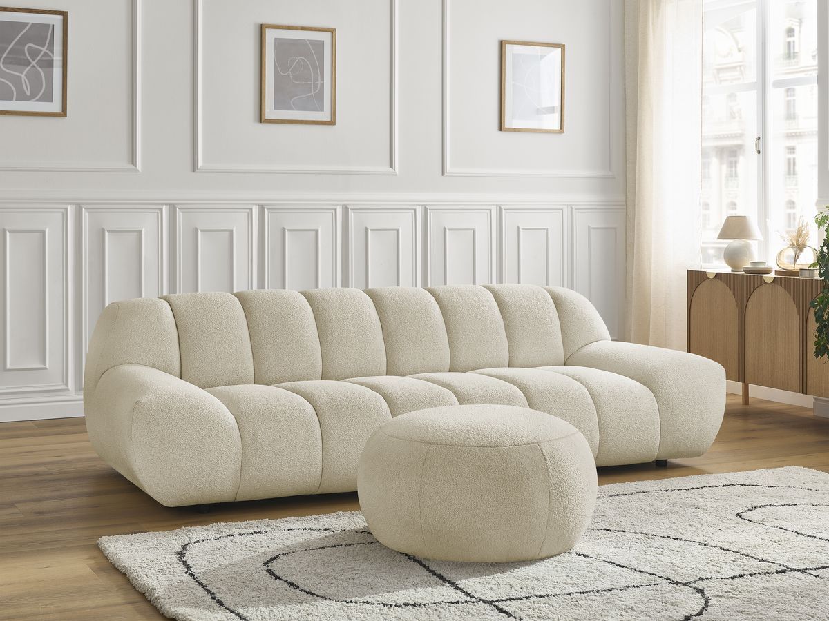 Bobochic Hayden Sofa 4-Sitzer mit Pouf Bouclé-Stoff Beige