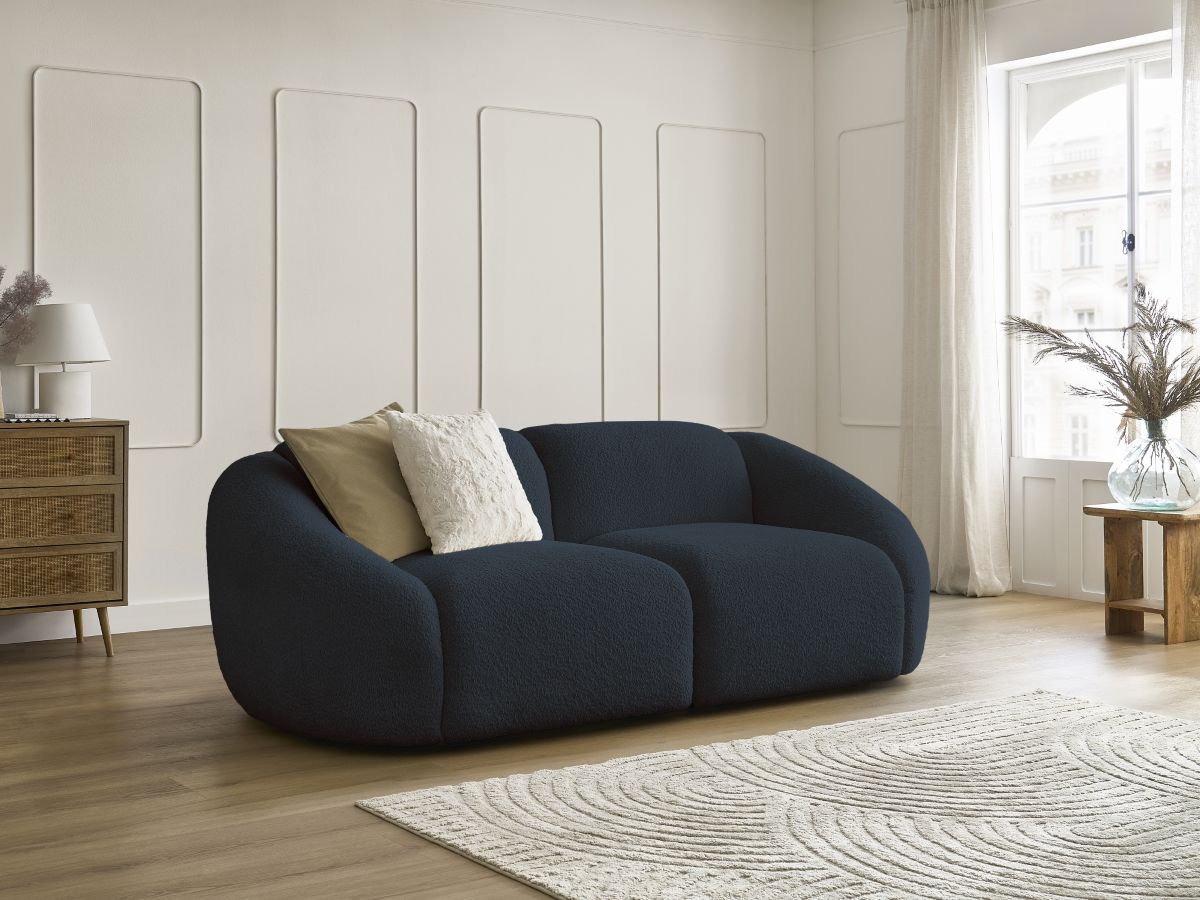 Bobochic Tina Sofa 2-Sitzer Bouclé-Stoff Dunkelblau