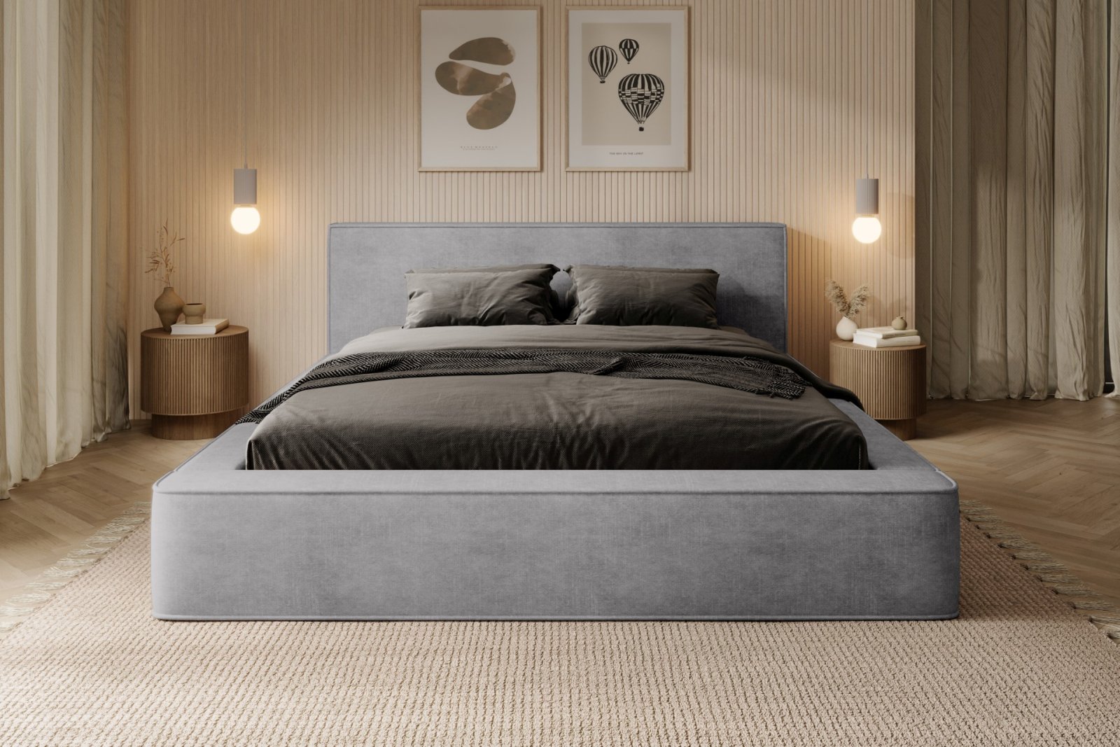 Polsterbett Delano Samtstoff 160x200 mit Metallrahmen Macau Ash