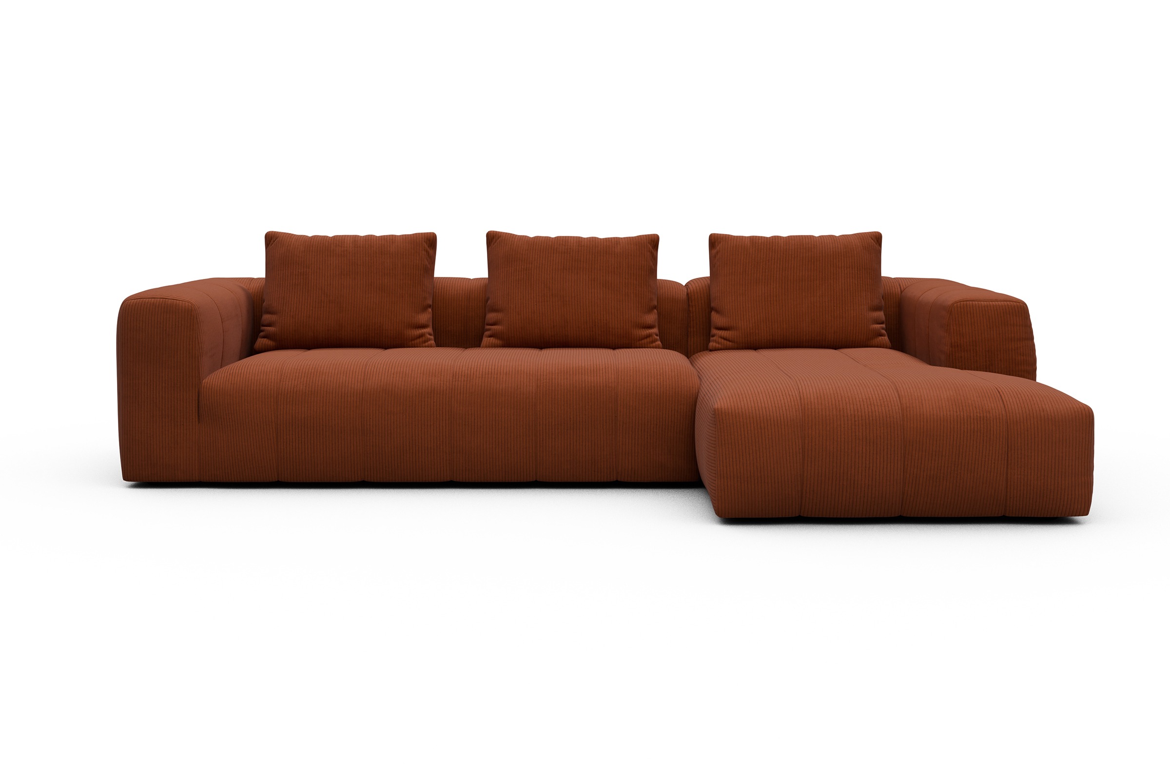 Ecksofa Hugo 2,5-Sitzer Armlehne links mit Chaiselongue Corduroy-Burnt-Orange