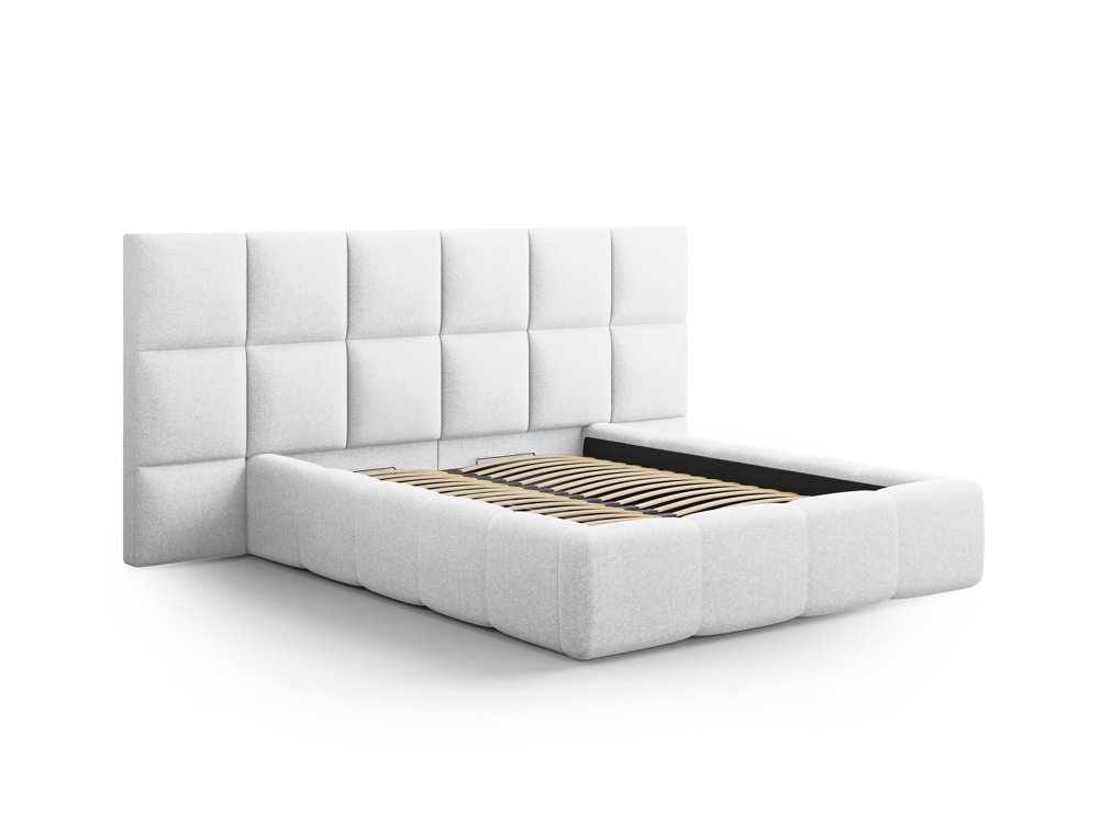 Cosmopolitan Design Stauraumbett mit doppeltem Kopfteil Livigno 160x200 Strukturierter Stoff Solid Kaltes Hellgrau
