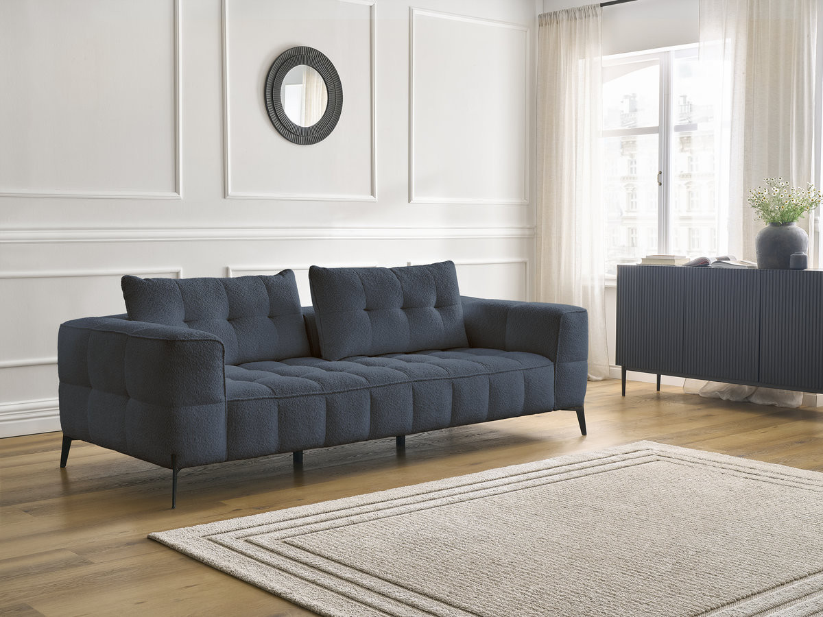 Bobochic Anis Sofa 3-Sitzer Bouclé-Stoff Dunkelblau