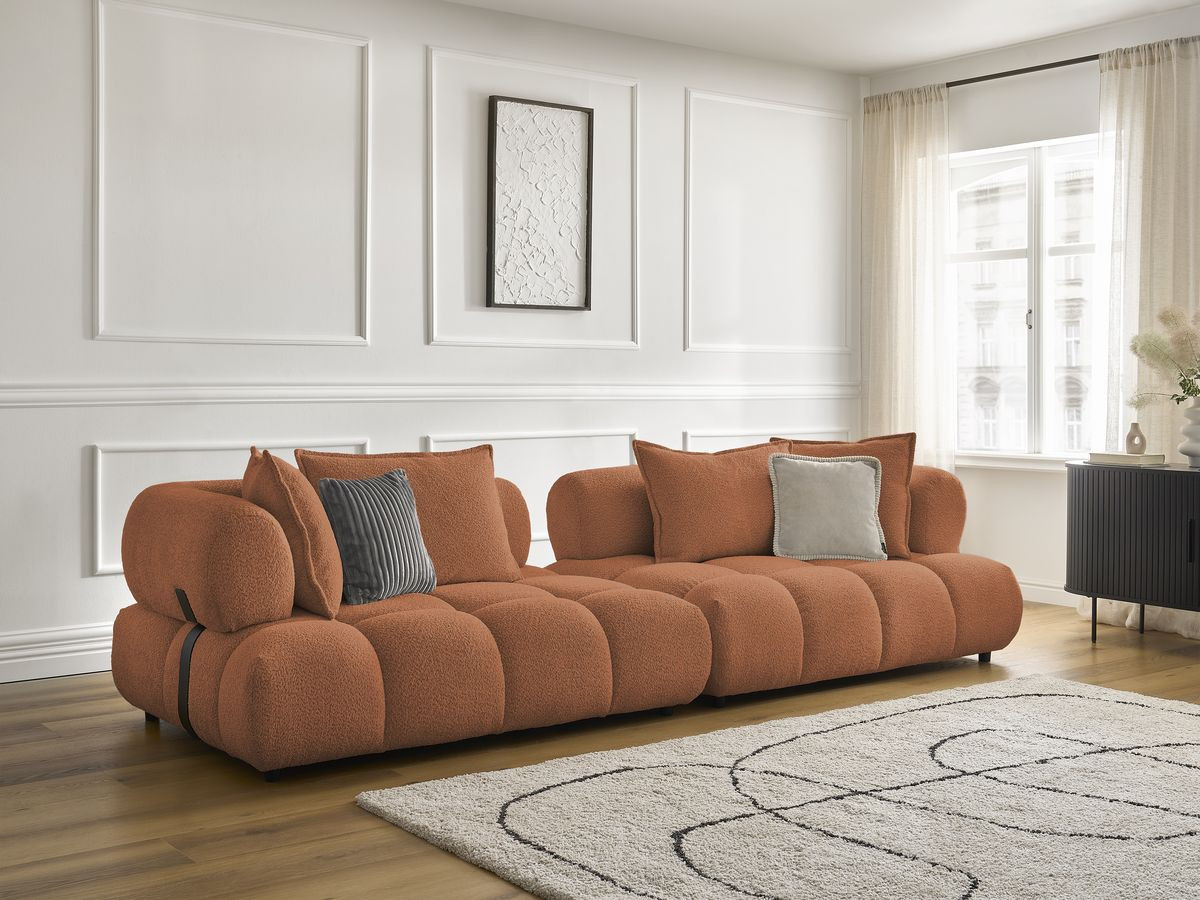 Bobochic Alya Sofa 4-Sitzer Bouclé-Stoff Orange