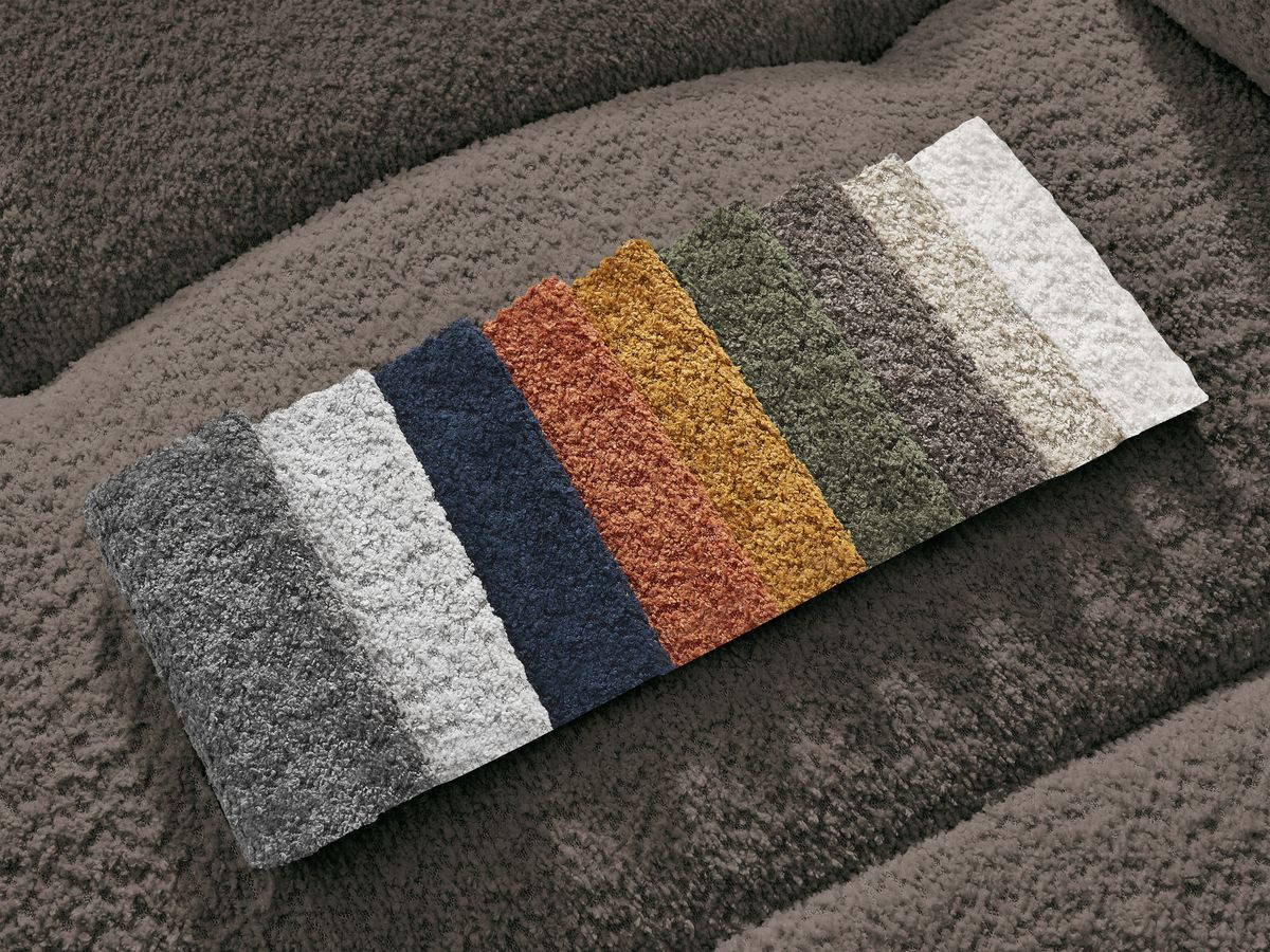 Bobochic Roxelane Ecksofa mit Schlaffunktion und Bettkasten und Pouf 258 × 150 cm Bouclé-Stoff Braun Ecke links