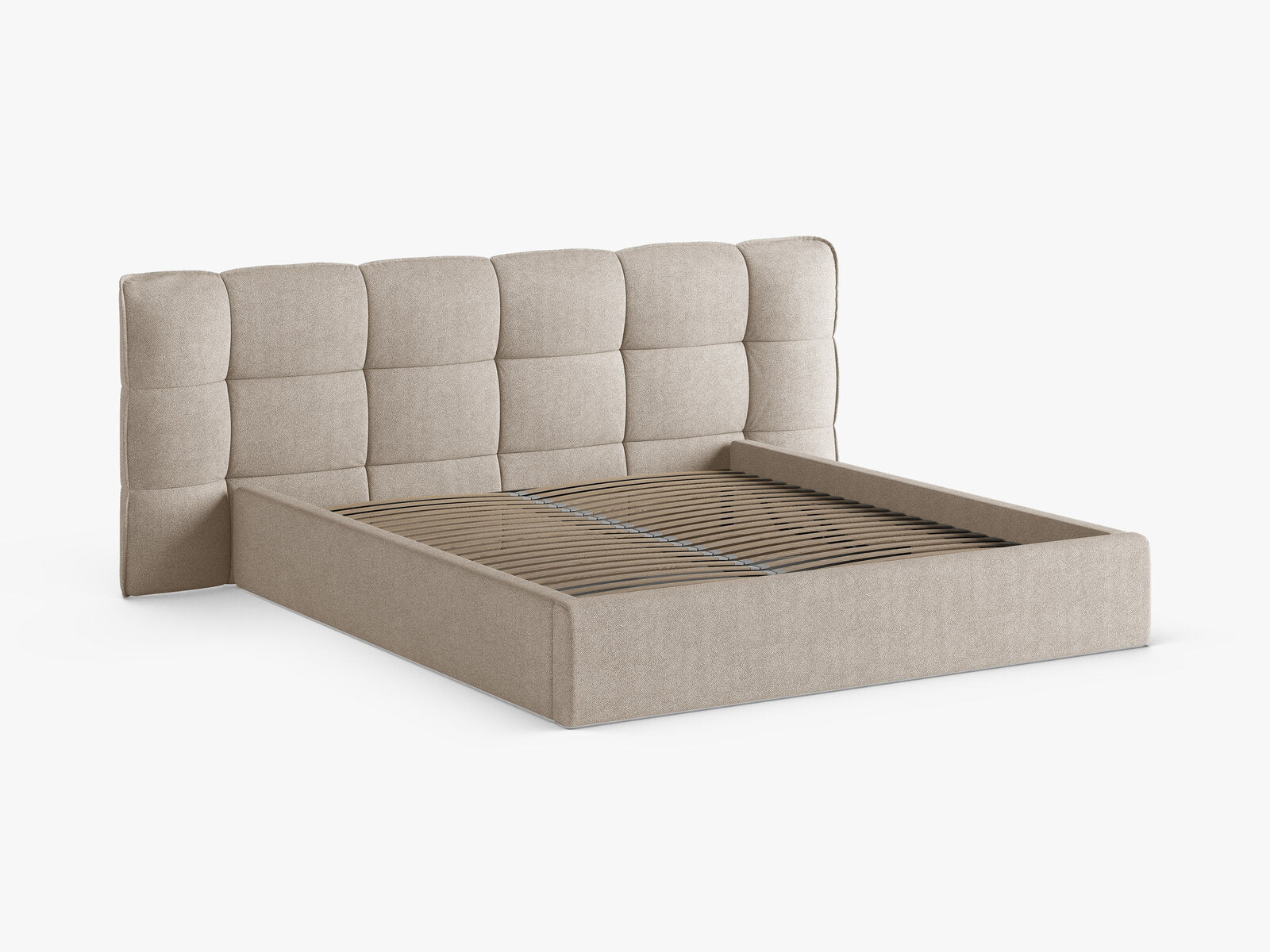 Micadoni Stauraumbett mit Kopfteil Eric Boucle Sicuro Dunkelbeige 140x200