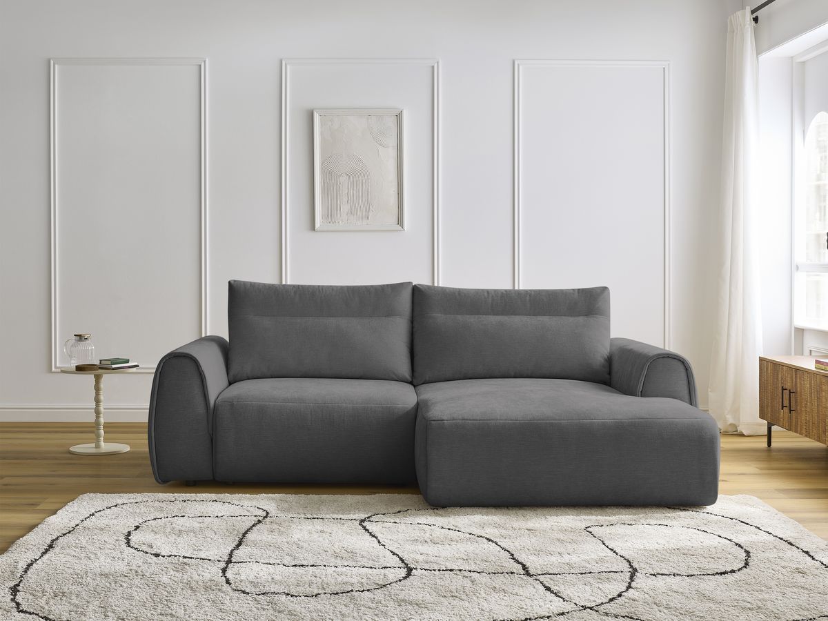 Bobochic Aden Ecksofa 246 × 152 cm Stoff Dunkelgrau Ecke rechts