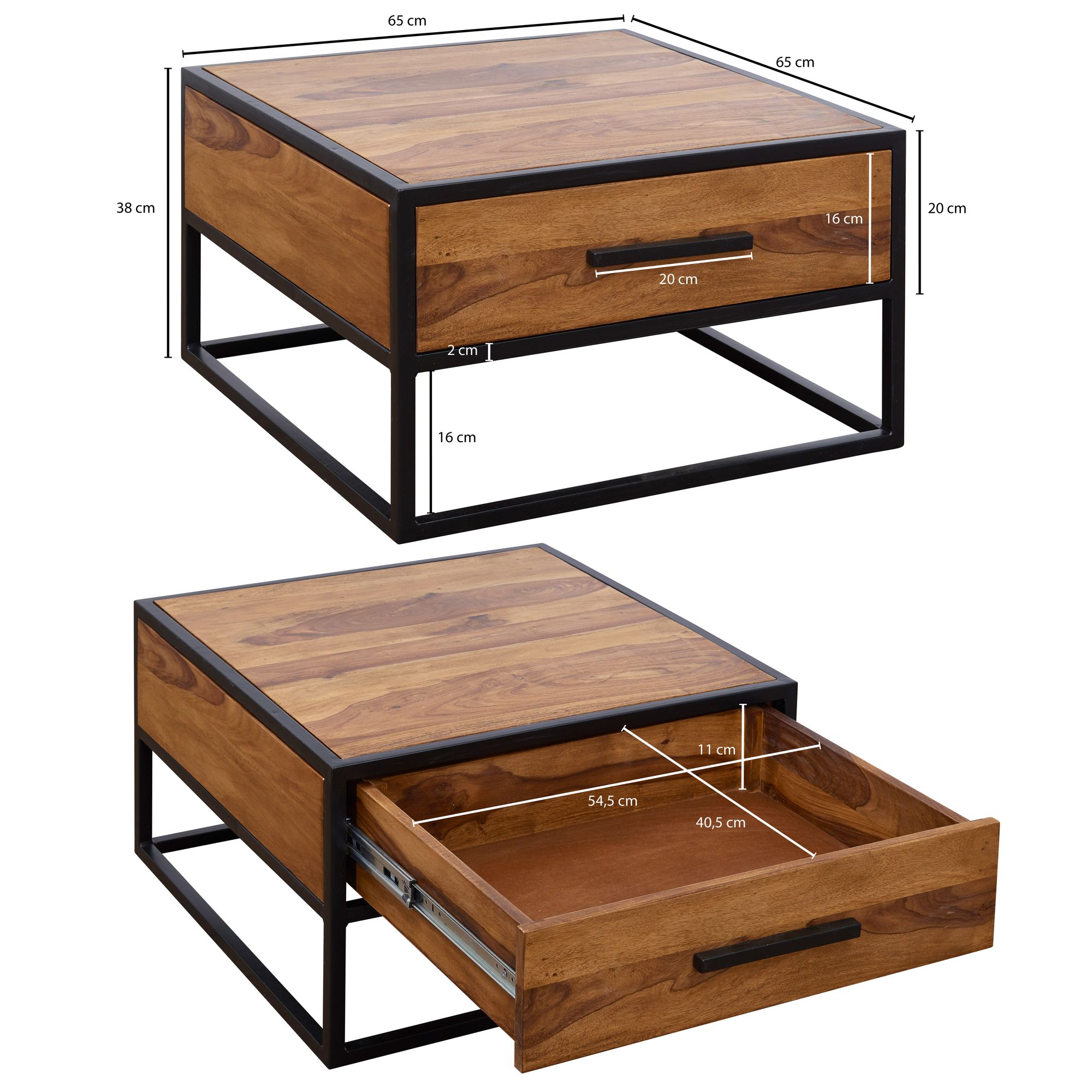 Couchtisch Brovst Massivholz Dunkelbraun 65 × 65 × 38 cm