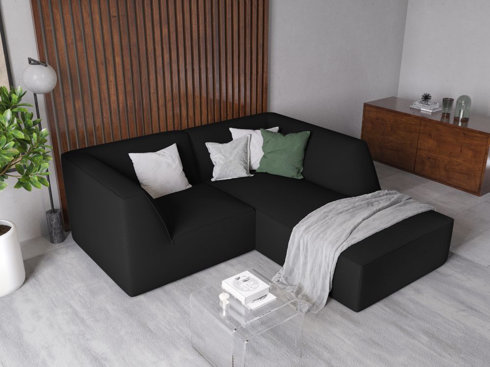 Cosmopolitan Design Ecksofa Siena 3-Sitzer Strukturierter Stoff Ottawa Schwarz Rechts