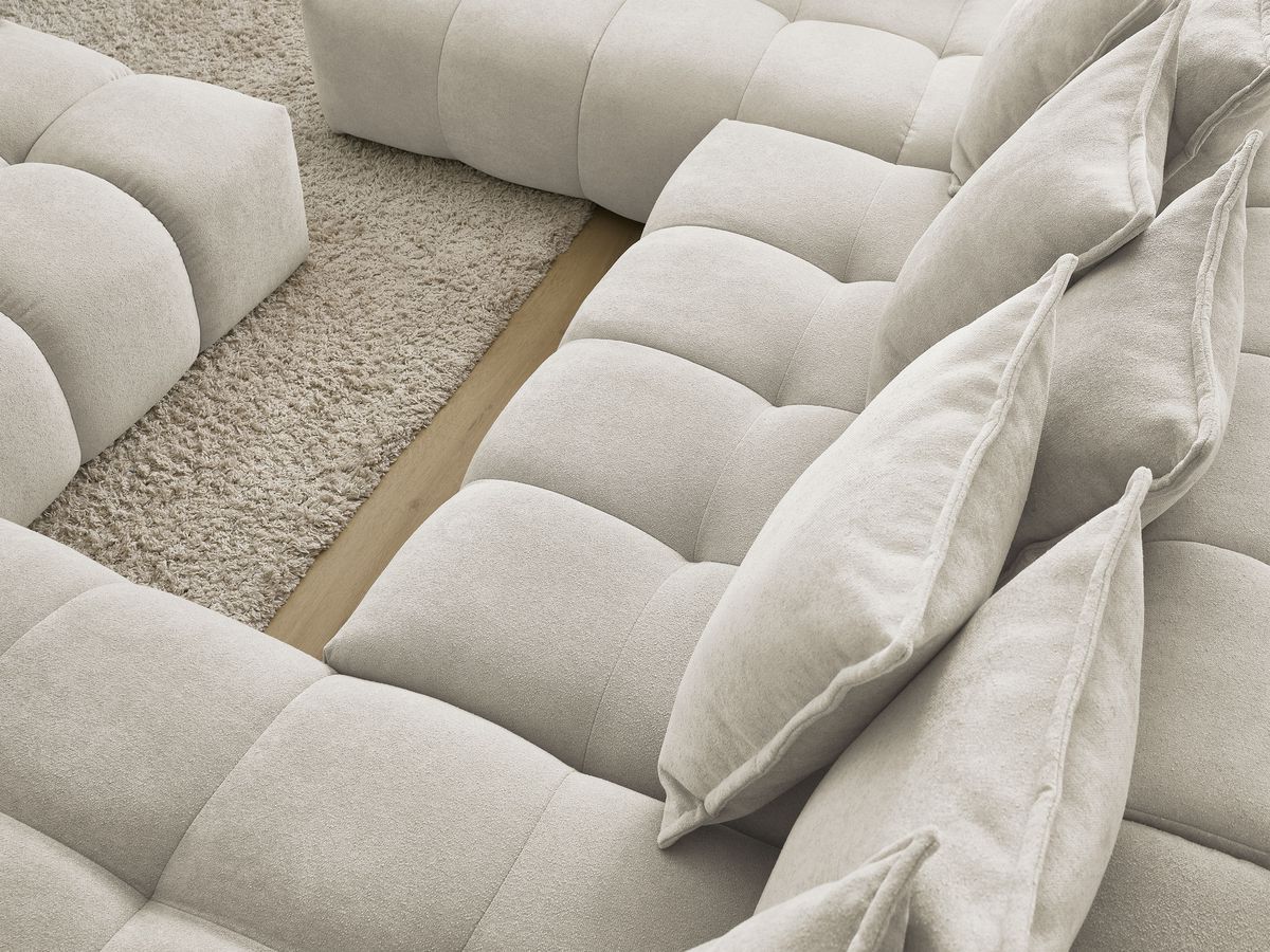Bobochic Everest Wohnlandschaft mit Pouf, 14 Kissen Strukturstoff Beige Ecke rechts