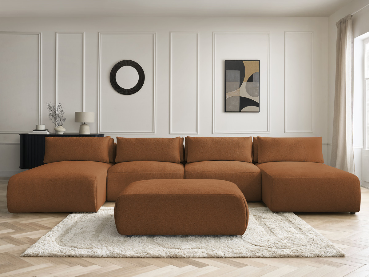 Bobochic Jana Wohnlandschaft mit großem Pouf Melange-Stoff Orange
