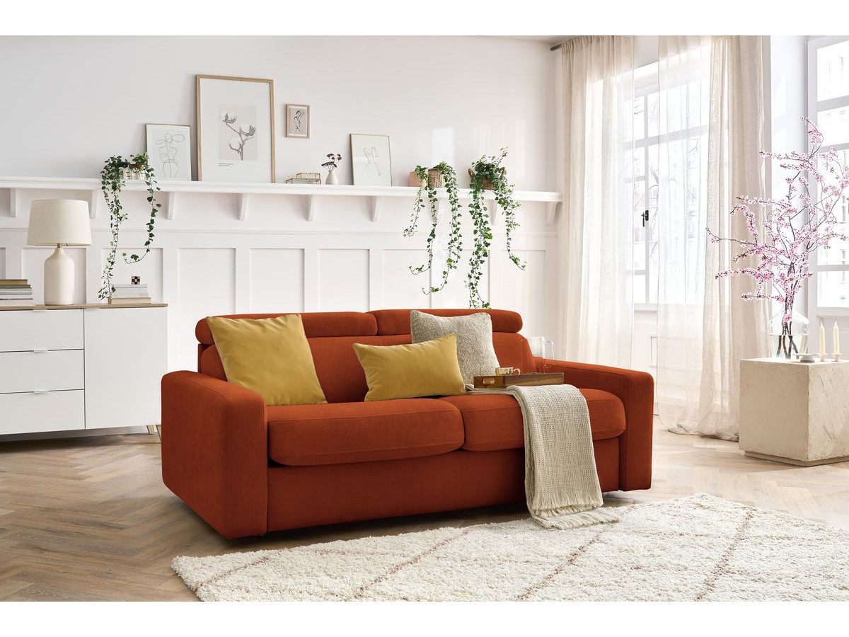 Bobochic Monaco Schlafsofa 3-Sitzer Stoff Orange, Liegefläche 160 × 190 cm