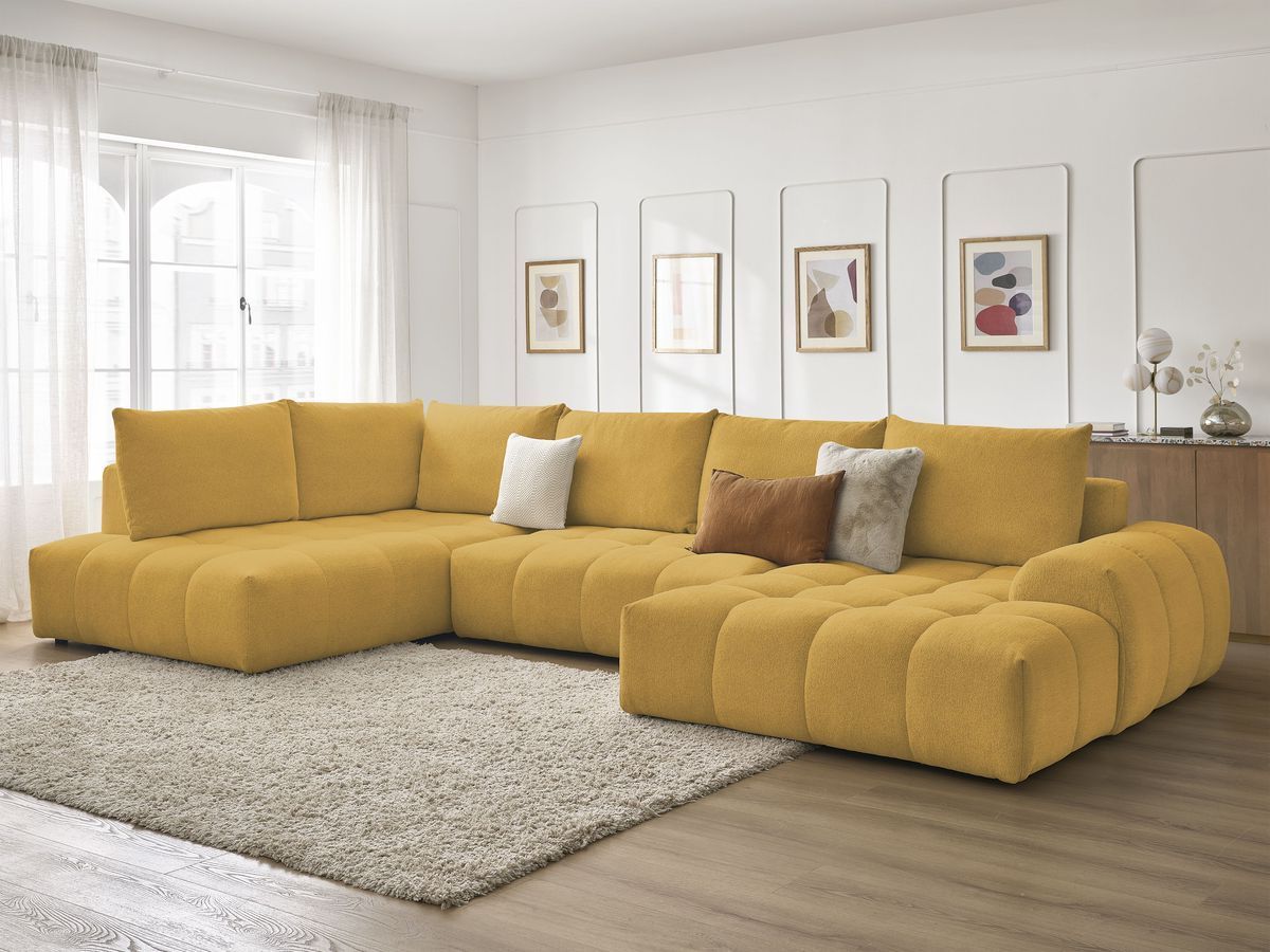 Bobochic Everest Wohnlandschaft, 6 Kissen Melange-Stoff Gelb Ecke rechts