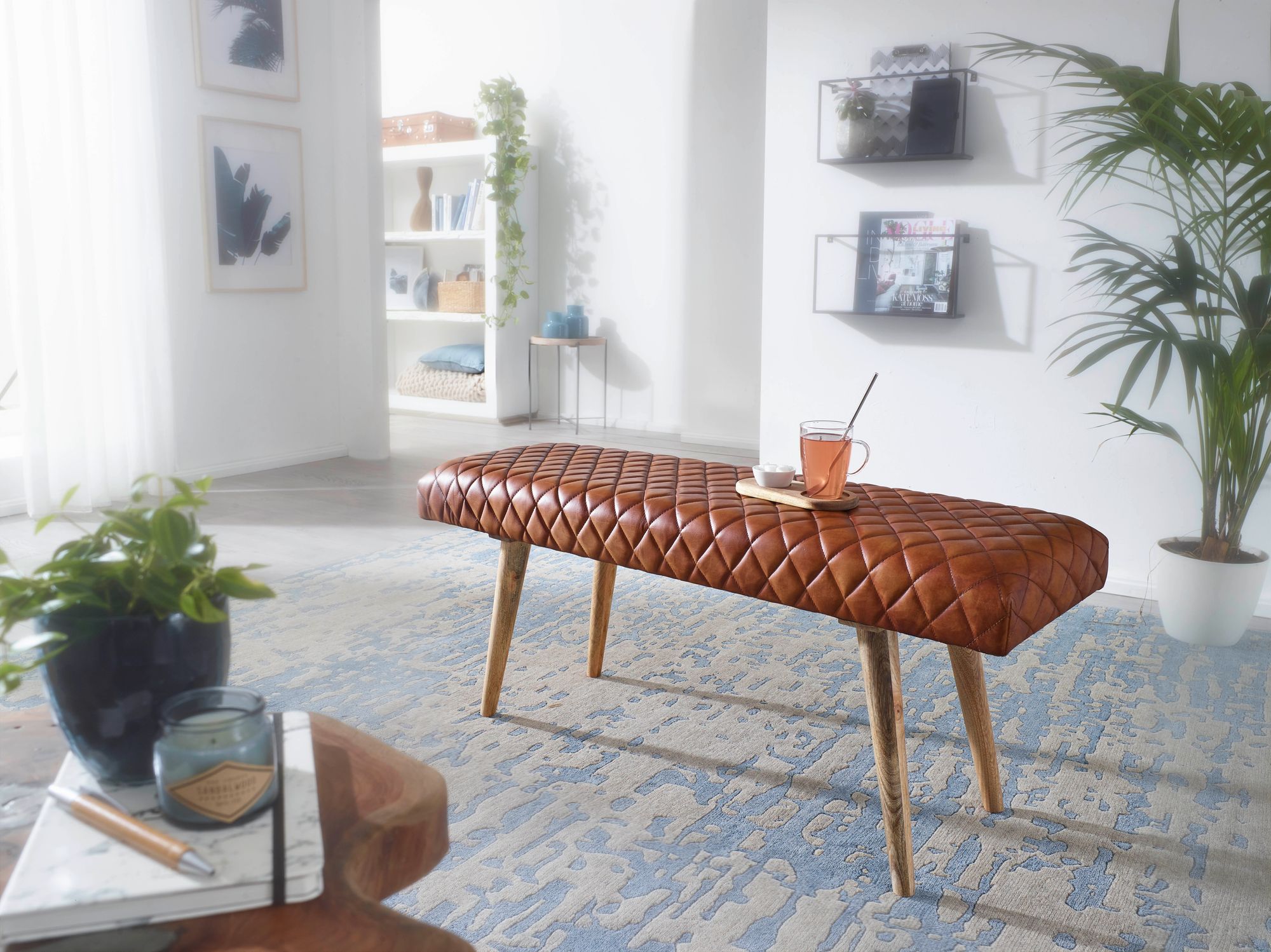 Sitzbank Toftlund Echtleder Braun 115 × 38 × 53 cm