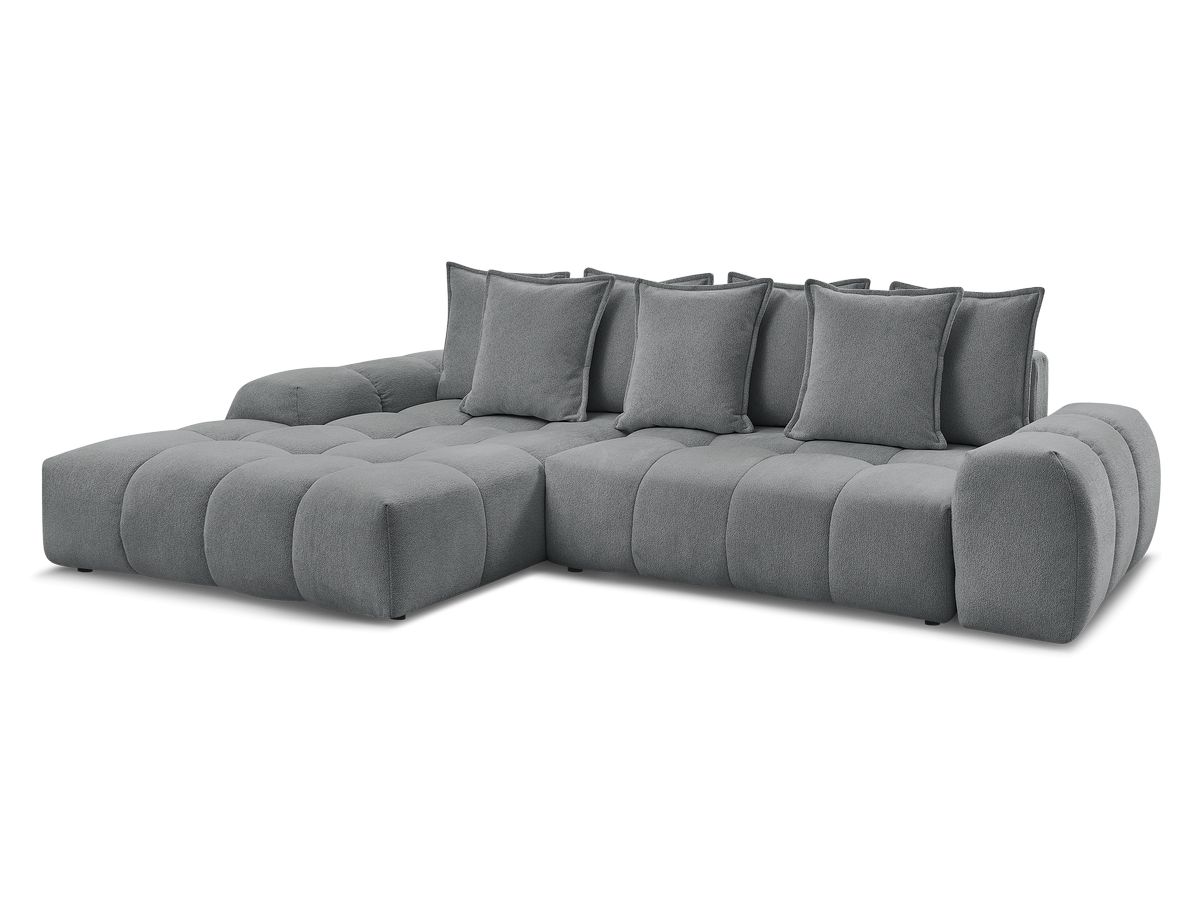 Bobochic Everest Ecksofa mit Schlaffunktion und Bettkasten 318 × 180 cm, 7 Kissen Melange-Stoff Dunkelgrau Ecke links