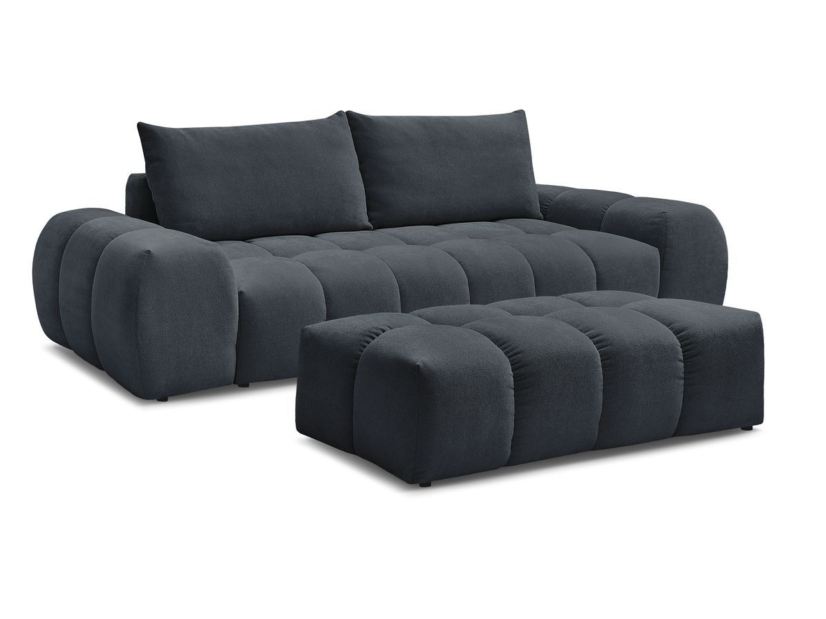 Bobochic Everest Sofa 3-Sitzer mit Pouf, 2 Kissen Strukturstoff Dunkelblau