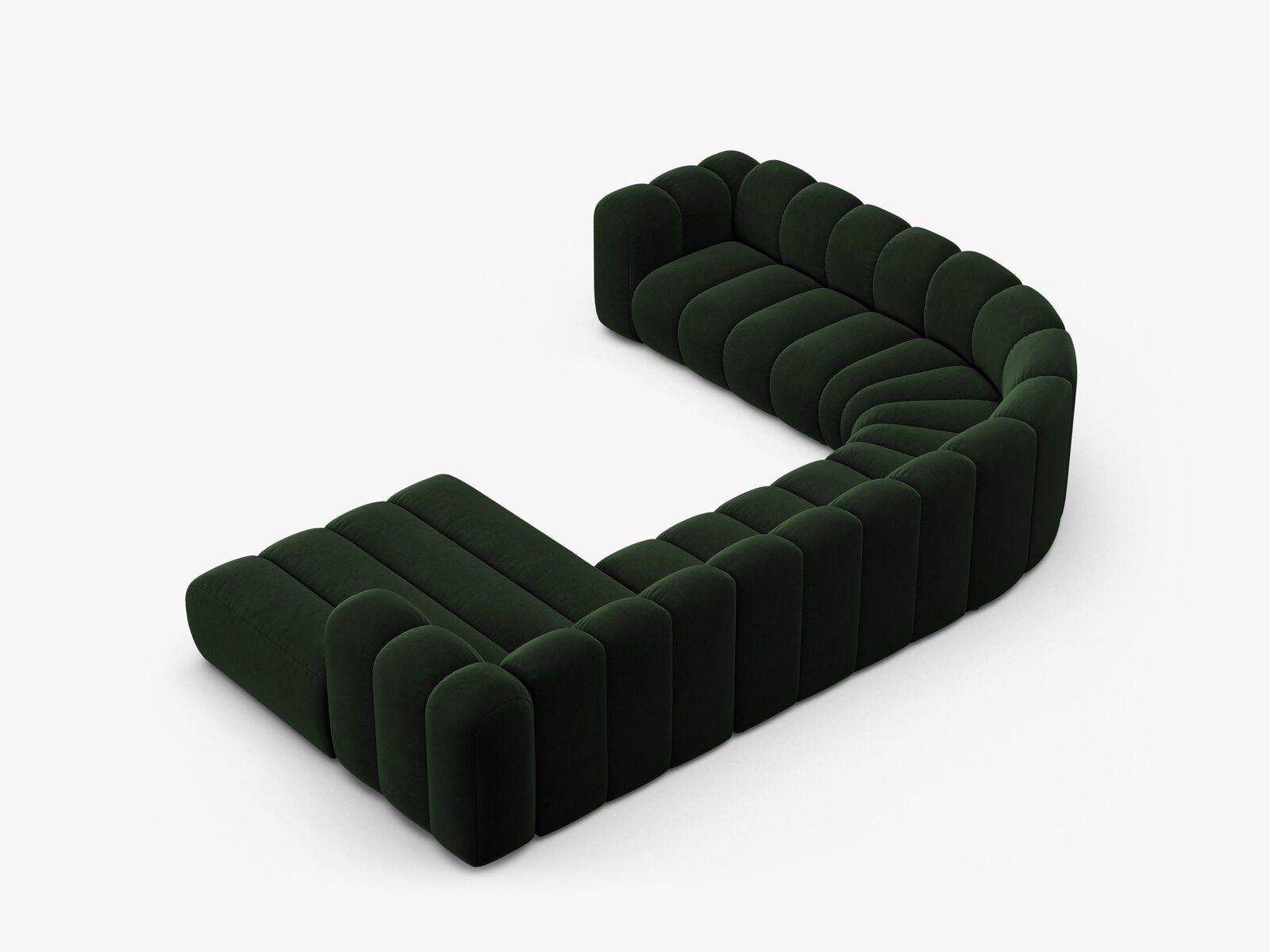 Micadoni Modulares Panorama Ecksofa Lupine 6-Sitzer Links Samt Venus Flaschengrün