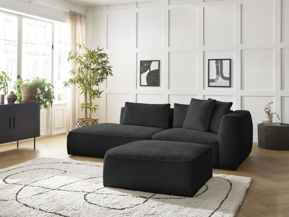 Bobochic Leopold Sofa 4-Sitzer mit Pouf Strukturstoff Schwarz Armlehne rechts
