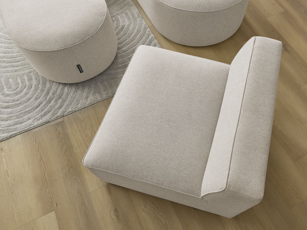 Bobochic Rousseau Ecksofa mit Sofamodul und Pouf Melange-Stoff Beige Ecke links