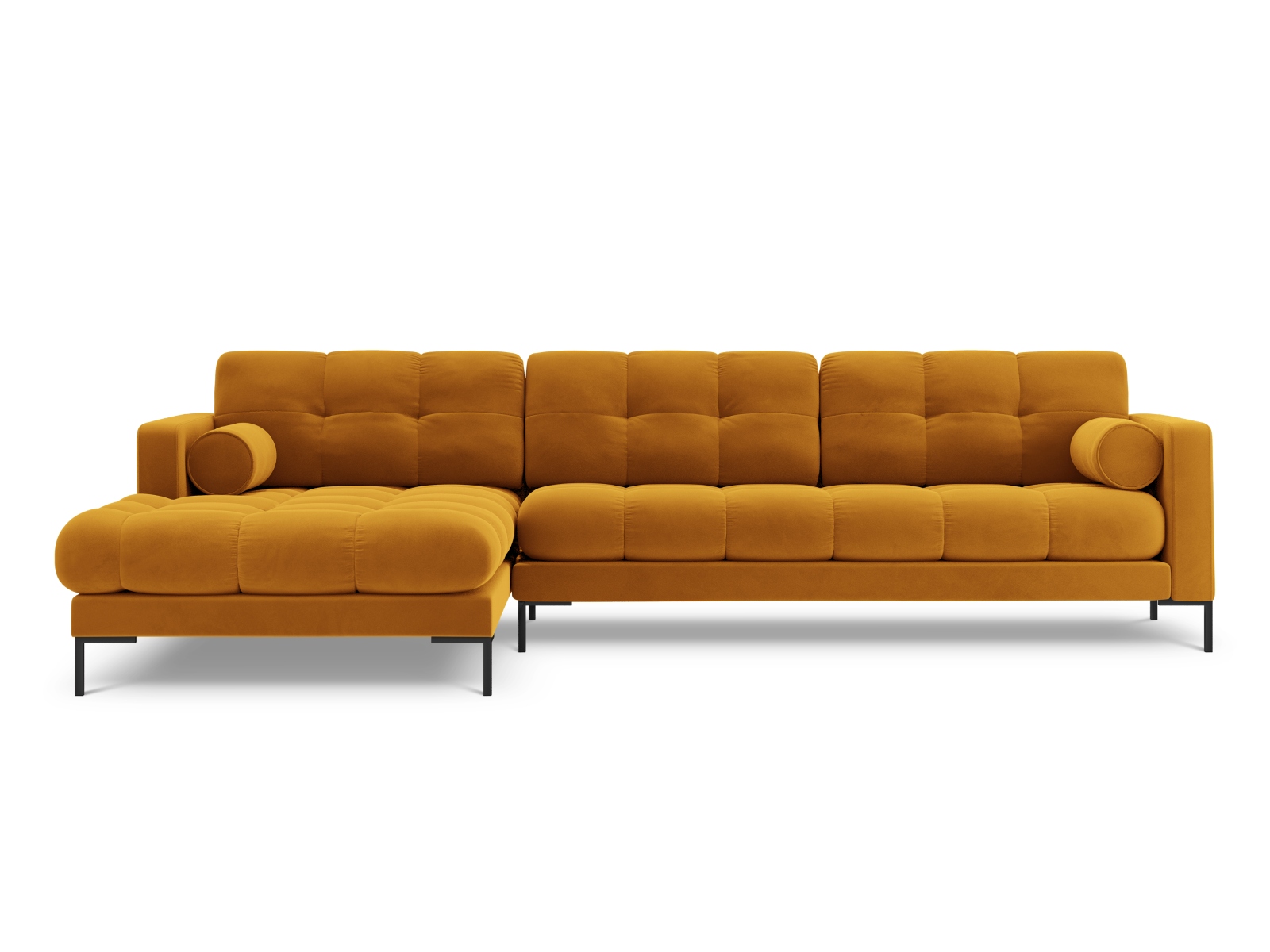 Cosmopolitan Design Ecksofa Bali 5-Sitzer Samt Bluvel Gelb Links Beine Schwarzes Metall