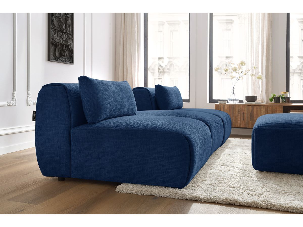 Bobochic Jeanne Sofa 4-Sitzer mit Pouf Strukturstoff Dunkelblau