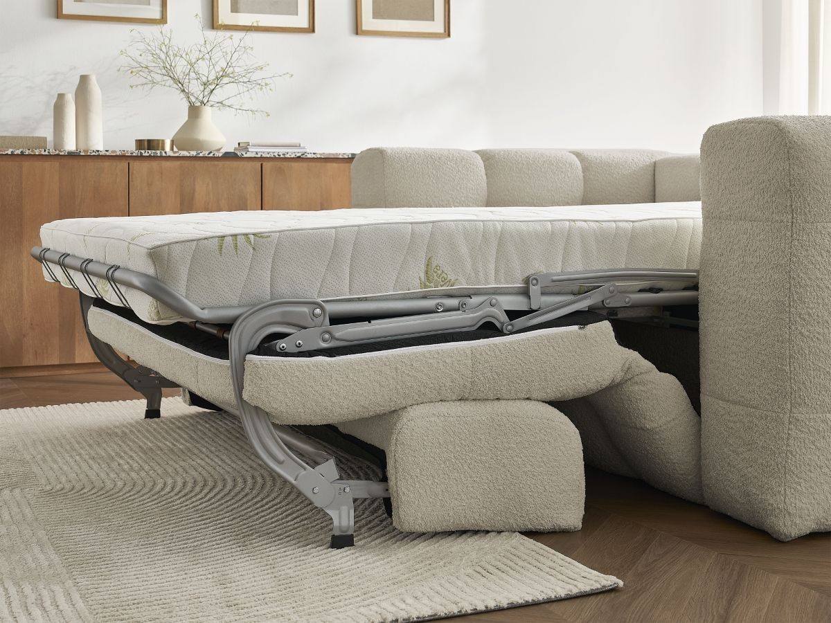 Bobochic Cloud Schlafsofa 3-Sitzer Bouclé-Stoff Beige