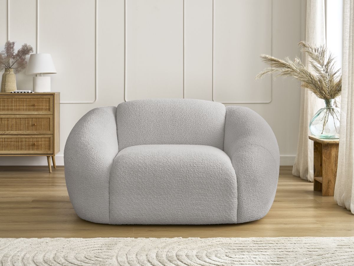 Bobochic Tina Sessel Bouclé-Stoff Hellgrau