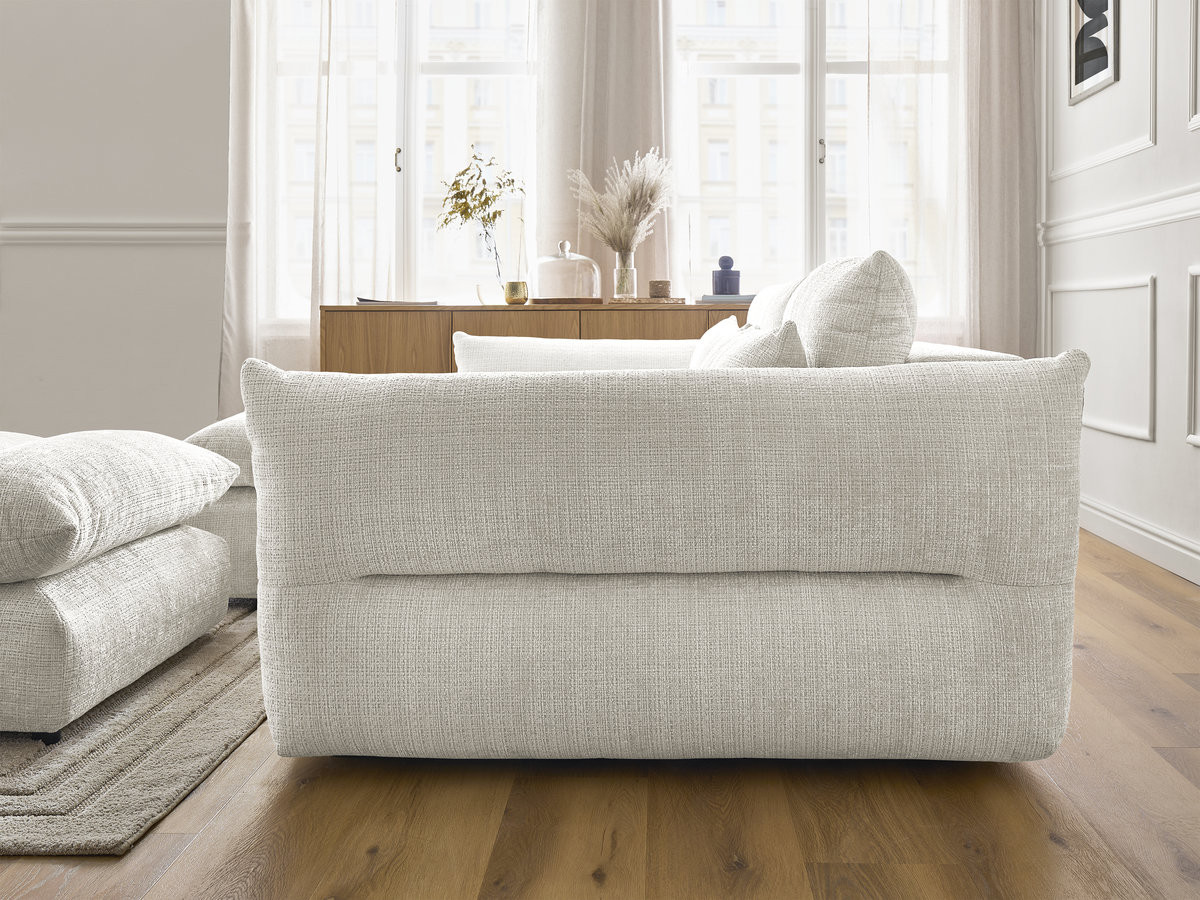Bobochic Neil Ecksofa mit Pouf Strukturstoff Weiß Ecke links