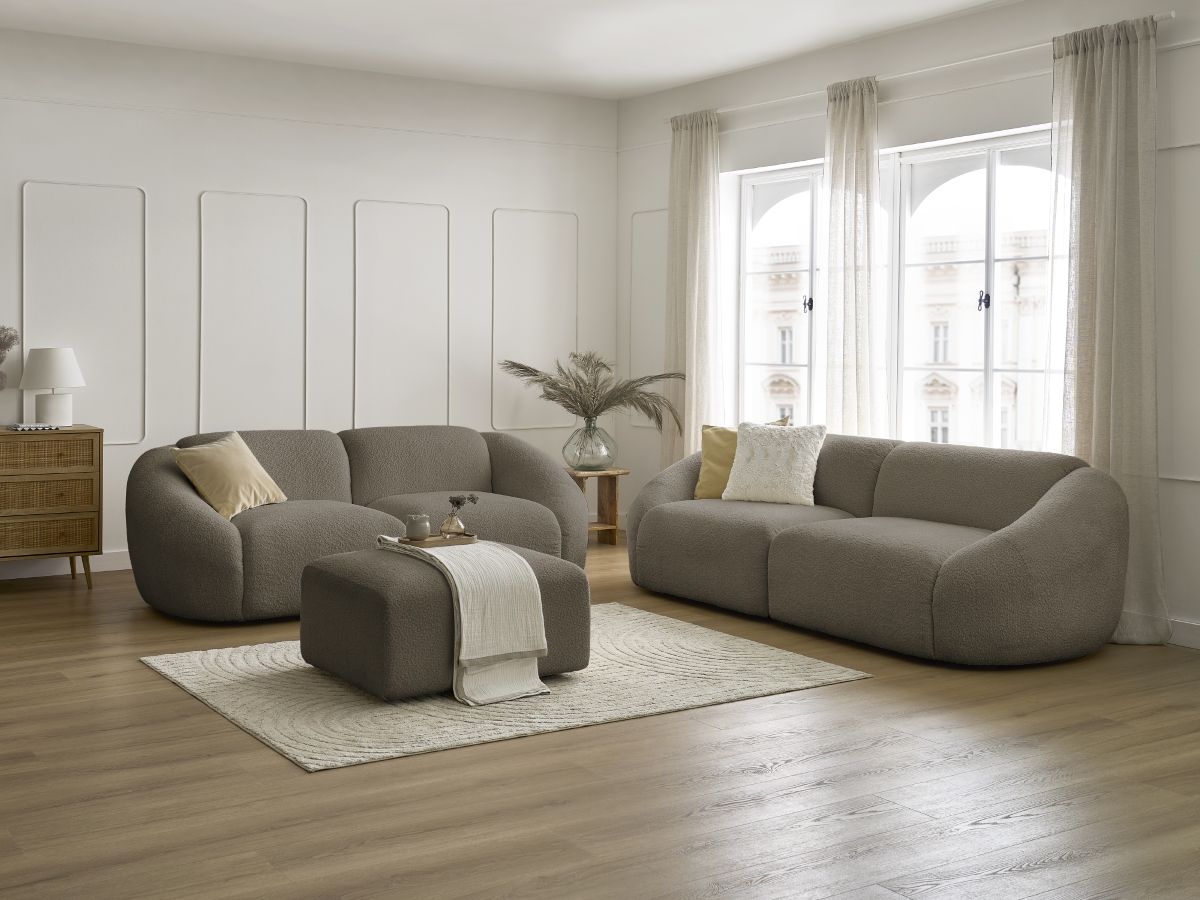 Bobochic Tina Sofa 6-Sitzer mit Pouf Bouclé-Stoff Taupe