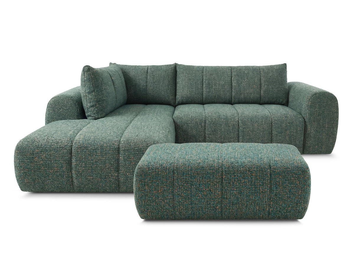Bobochic Nesty Ecksofa in L-Form, 256 cm, mit Pouf Melange-Stoff Dunkelgrün Ecke links
