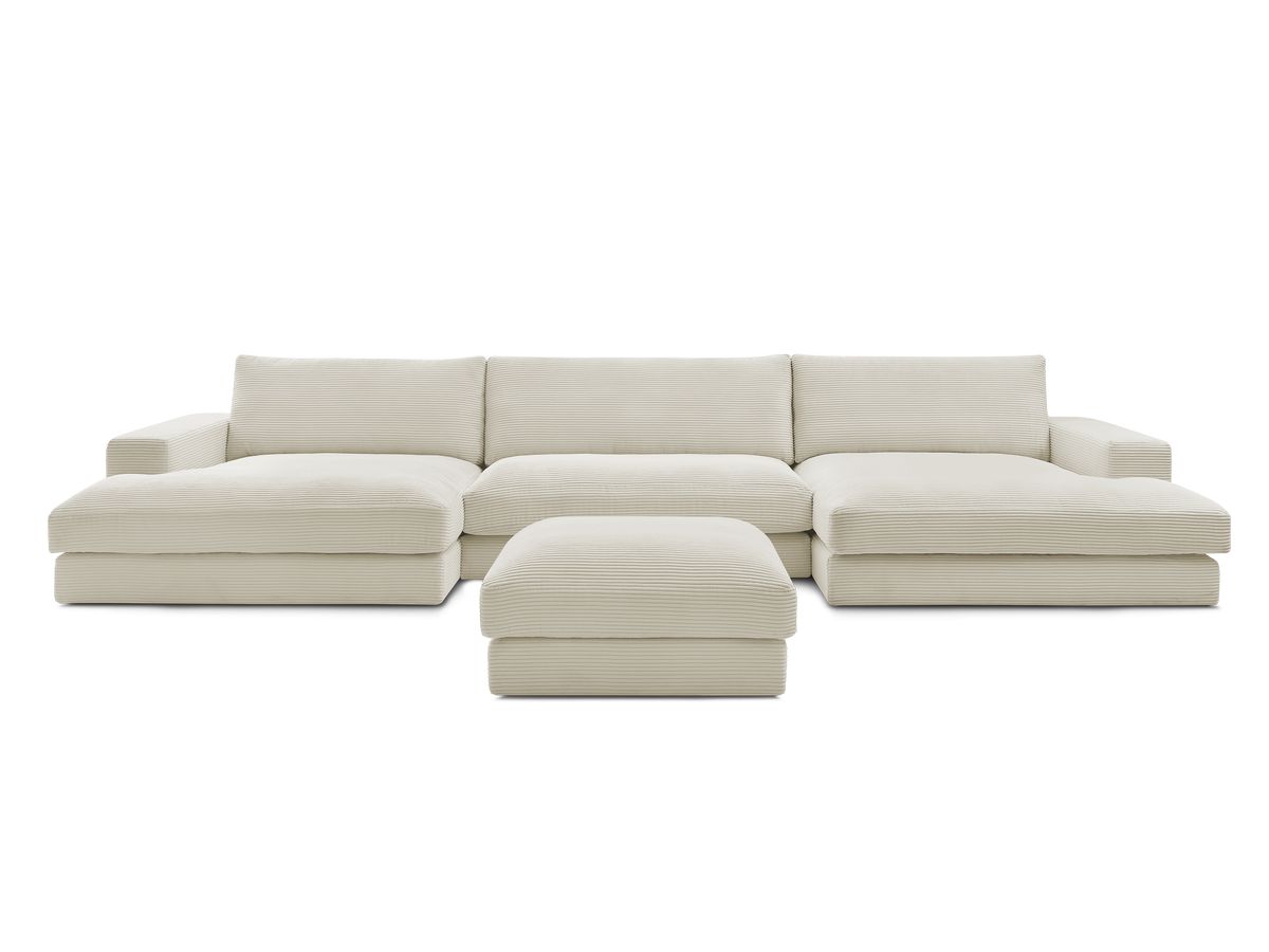 Bobochic Leonard Wohnlandschaft mit Pouf 349 × 159 cm Cordsamt Beige