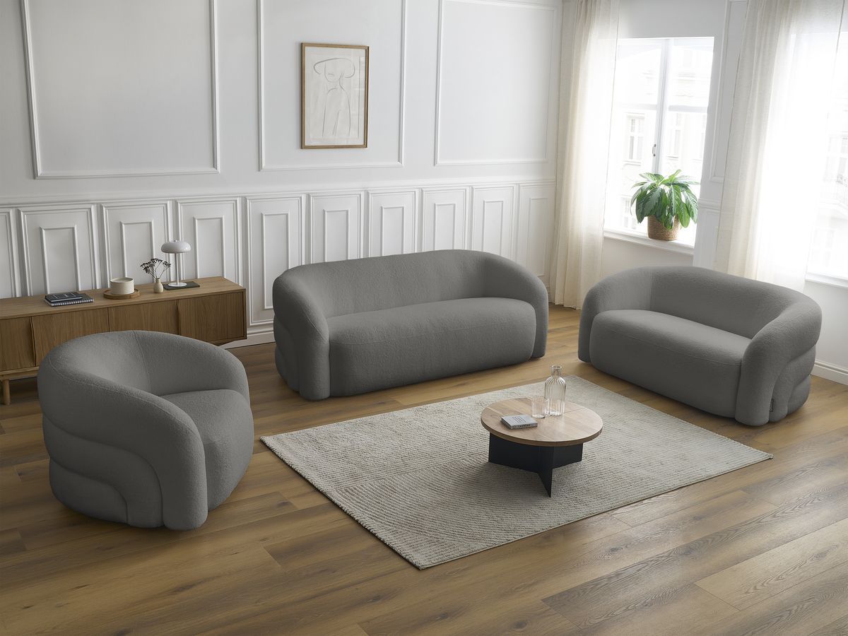 Bobochic Elina Sofa 6-Sitzer Bouclé-Stoff Dunkelgrau
