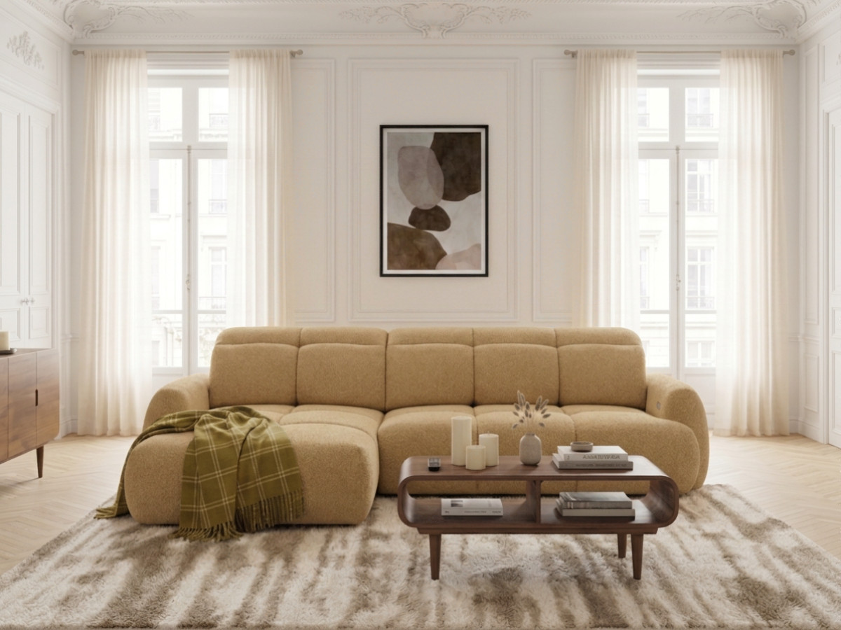 Bobochic Ruby Ecksofa mit Schlaffunktion und Bettkasten Chenille Gelb Ecke links