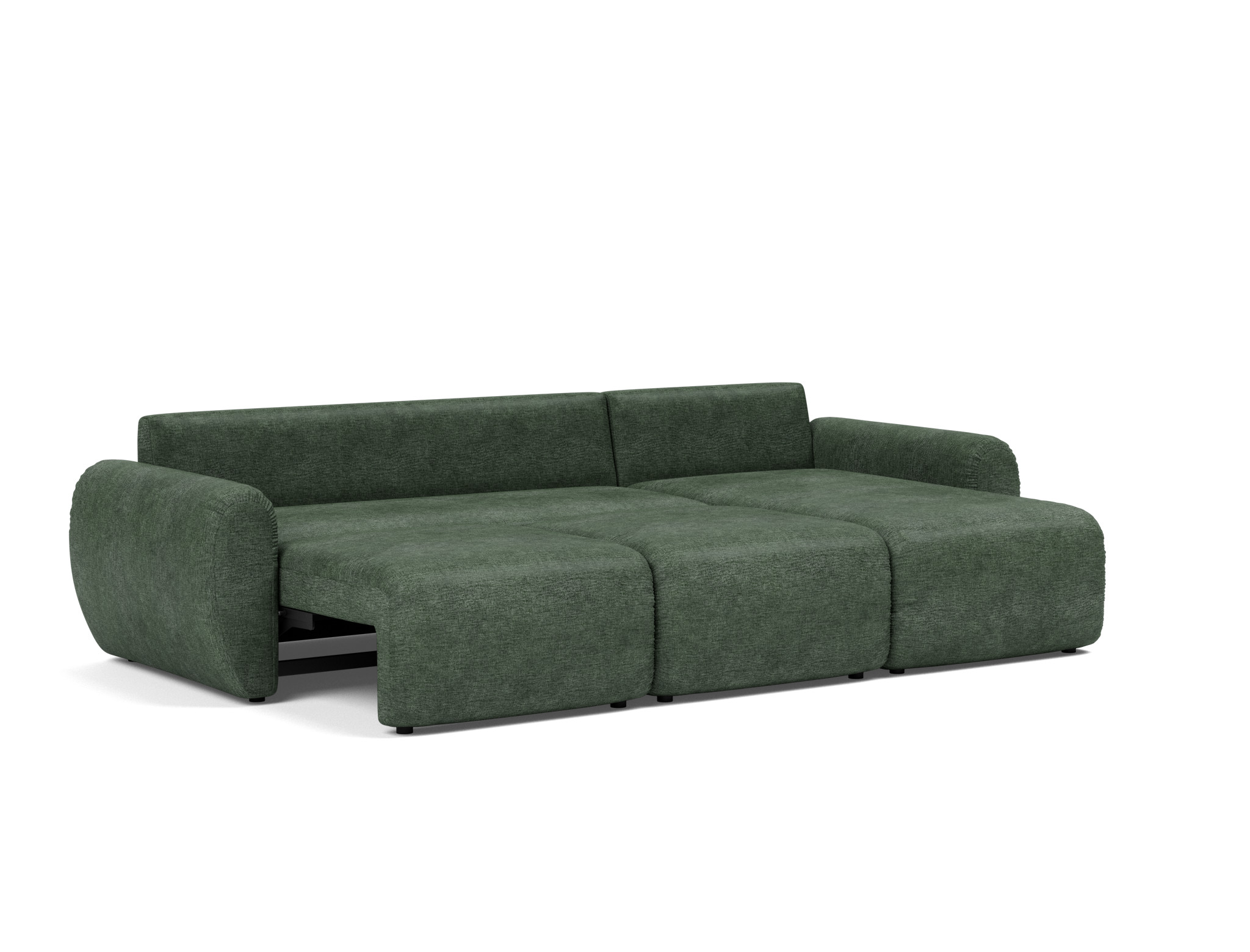 Schlafsofa Norum mit Chaiselongue und Curve-Armlehnen Flachgewebe Avella 281-Pine-Green