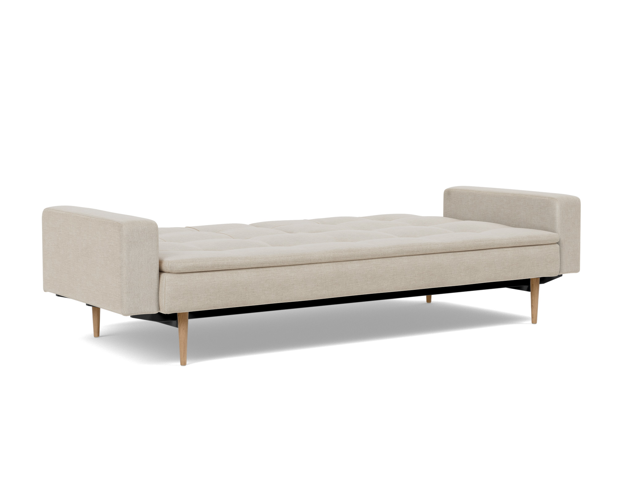 Schlafsofa Dublexo mit Armlehnen Flachgewebe Phobos 586-Latte Beine Styletto Eiche hell
