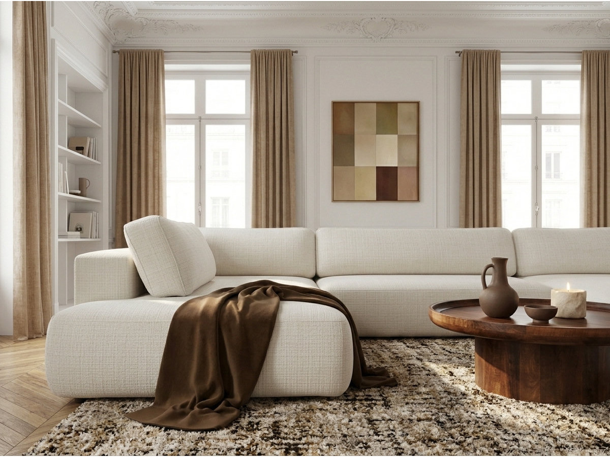 Bobochic Denise Wohnlandschaft Strukturstoff Weiß Ecke rechts