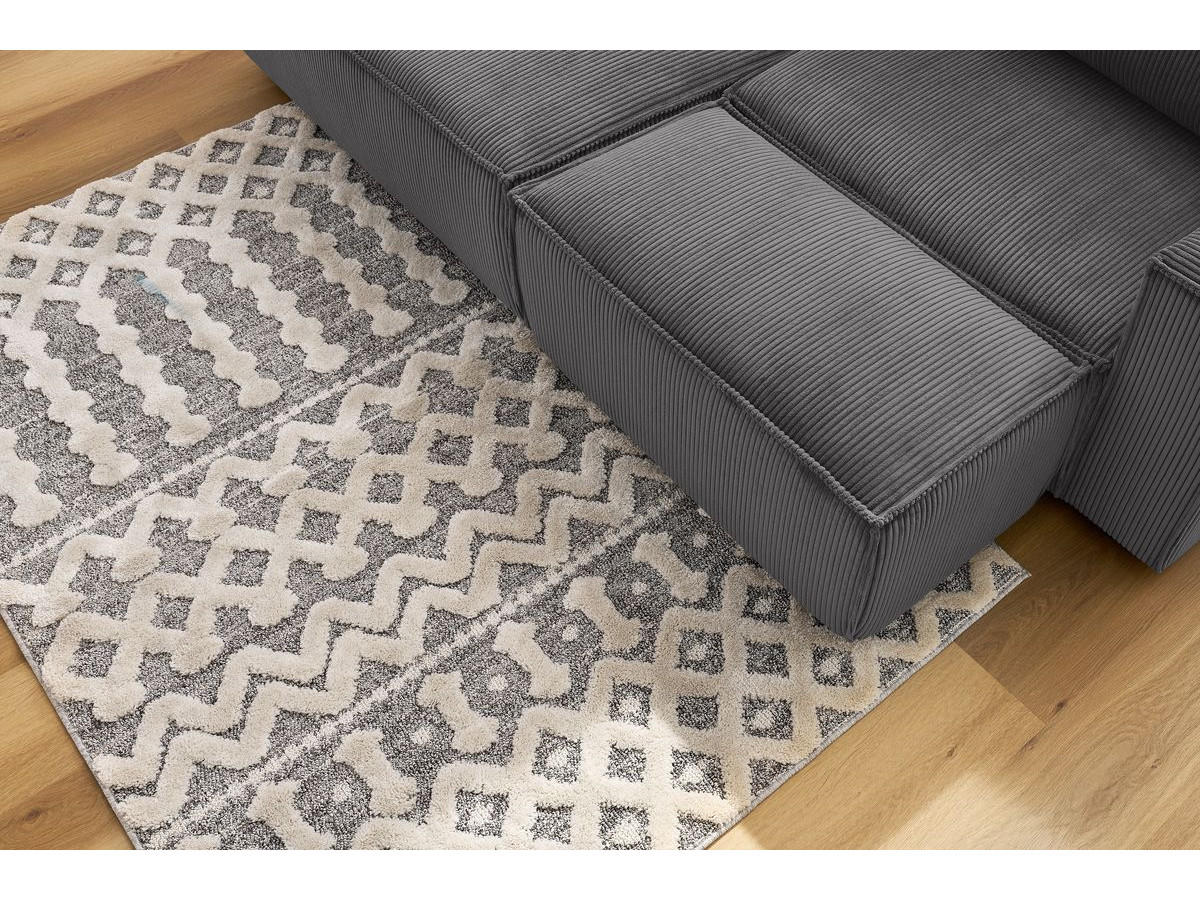 Bobochic Nihad Ecksofa mit Pouf Cordsamt Dunkelgrau Ecke links