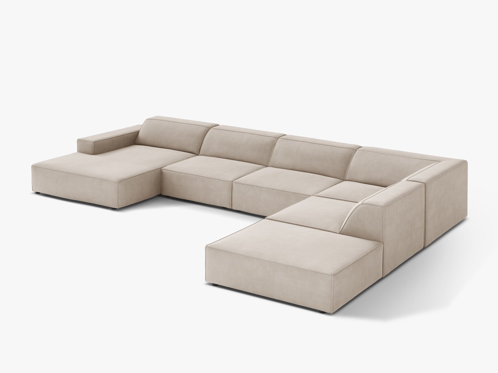 Micadoni Panorama-Ecksofa Jodie 7-Sitzer Rechts Samt Bluvel Dunkelbeige
