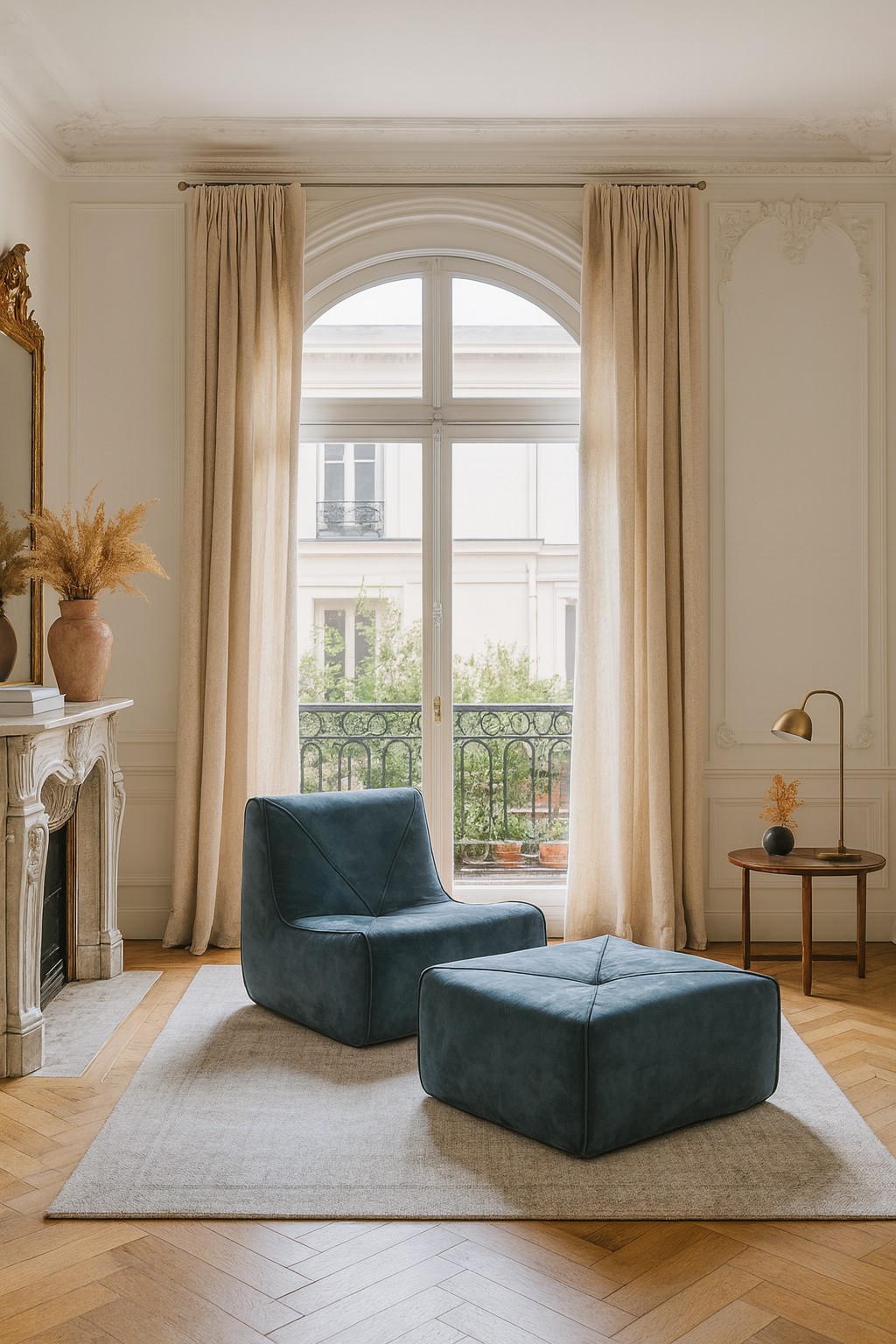Livin Hill Sessel mit Fußhocker Nua Saphirblau