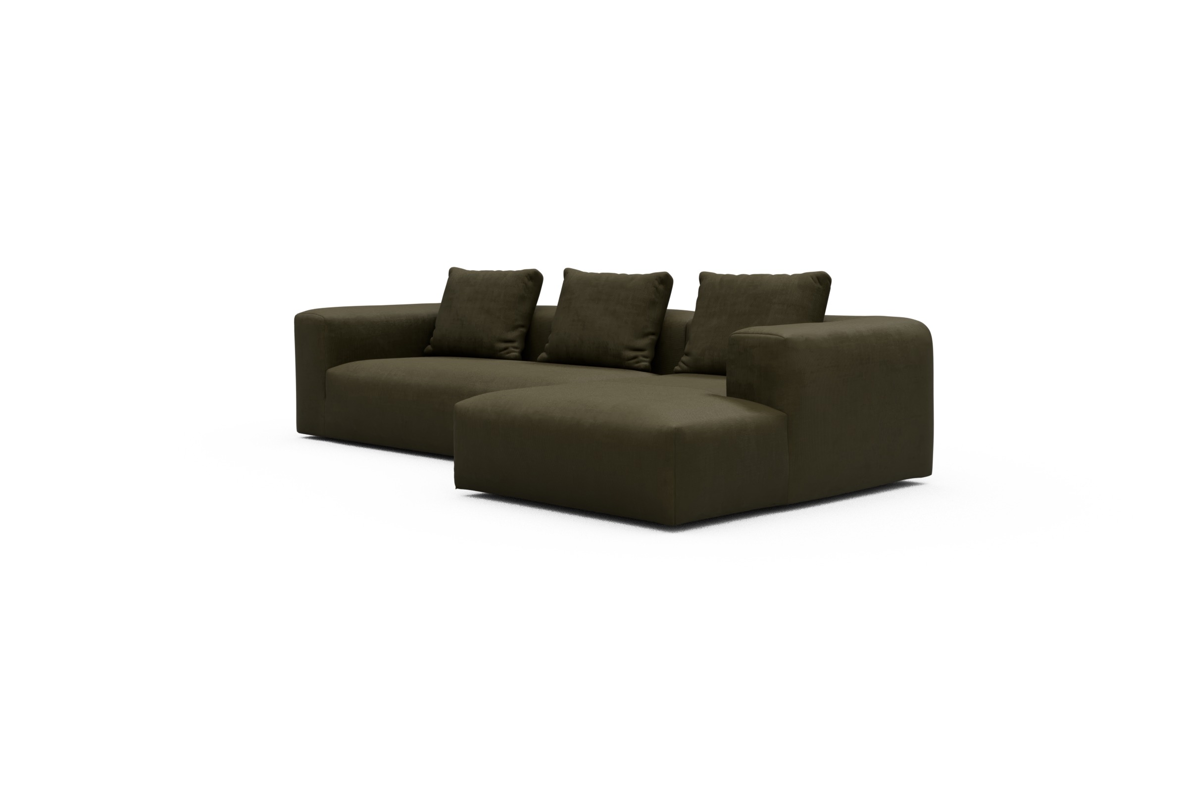 Ecksofa Fred Chaiselongue rechts mit 2,5-Sitzer Cordufine-Pine-Green