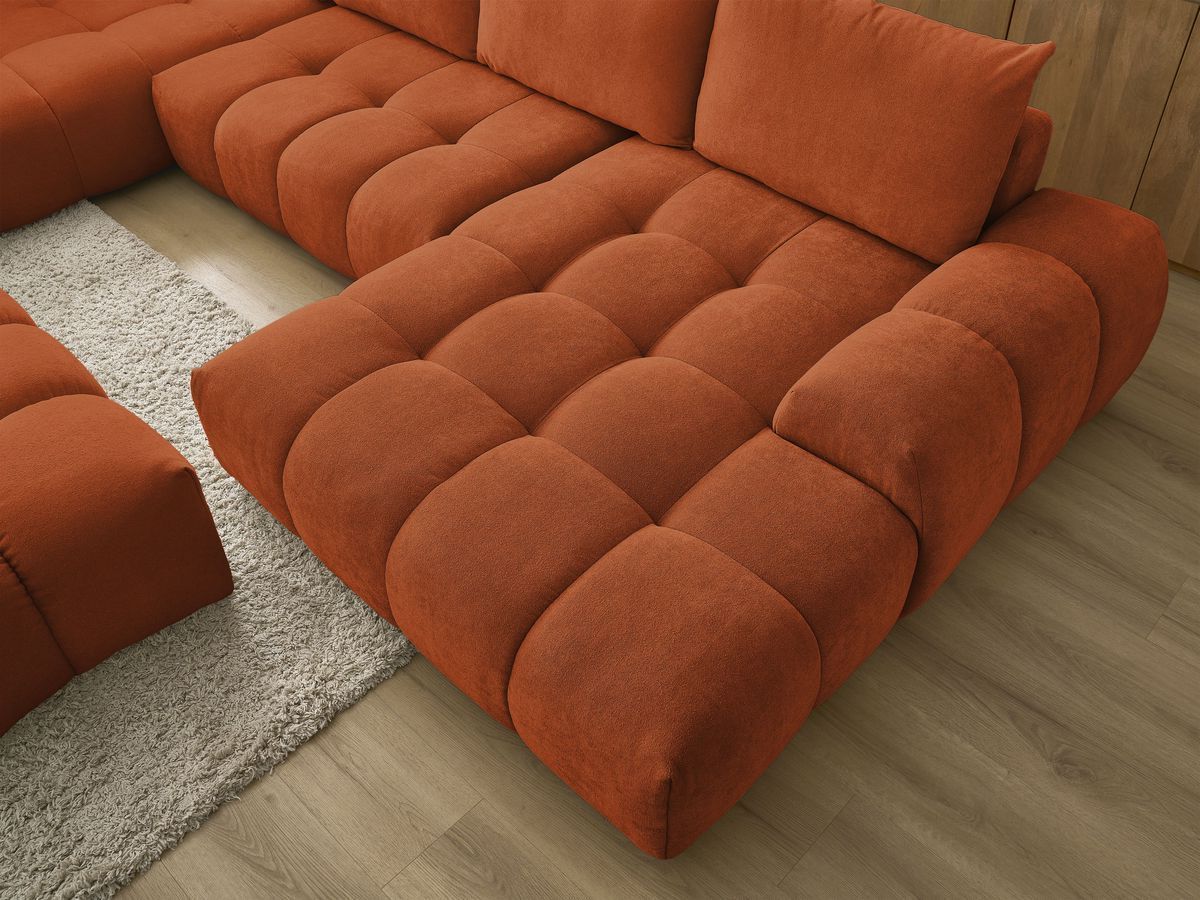 Bobochic Everest Wohnlandschaft mit Pouf, 6 Kissen Strukturstoff Orange Ecke rechts