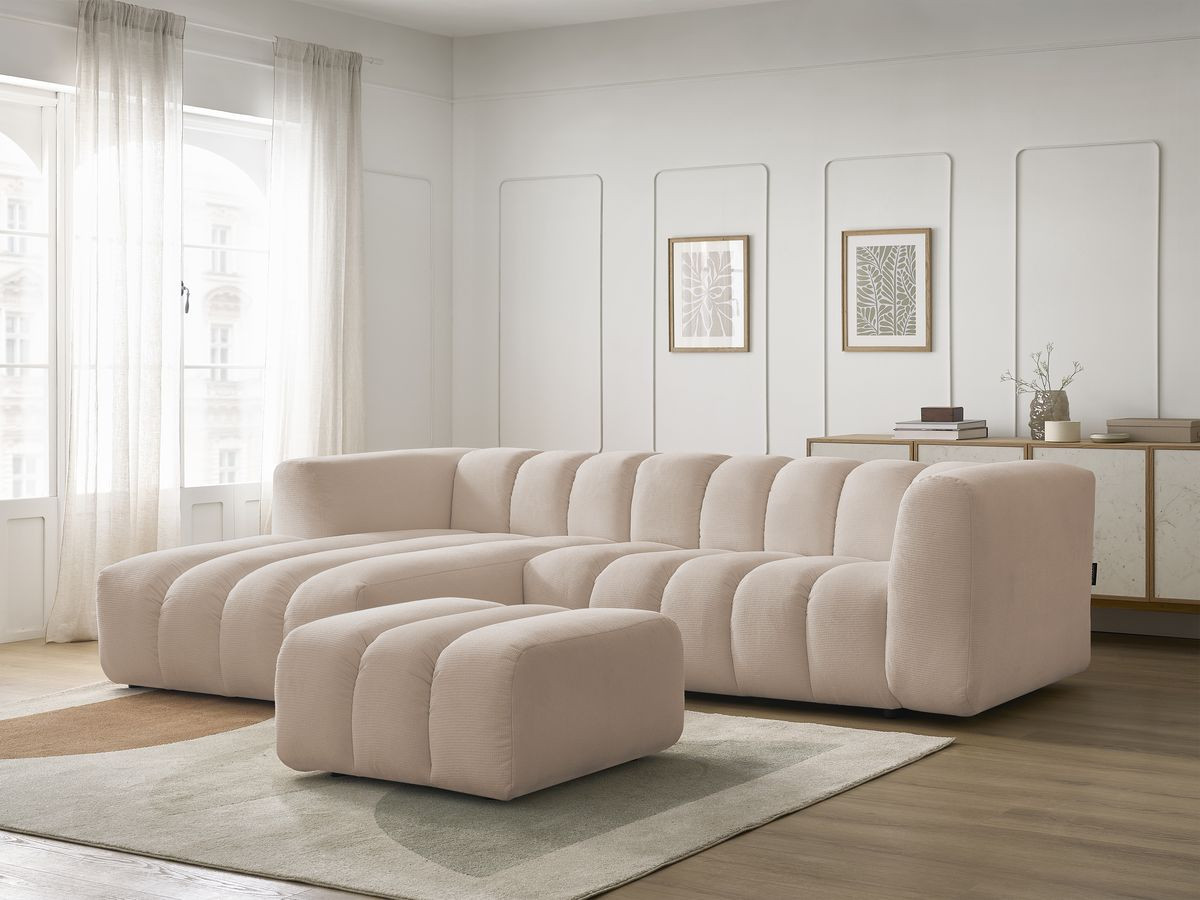 Bobochic Talia Ecksofa mit Pouf Melange-Stoff Beige Ecke links