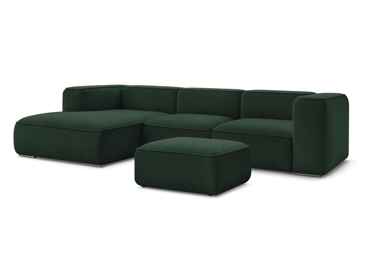 Bobochic Zephyr Ecksofa mit Pouf 349 × 165 cm Strukturstoff Grün Ecke links
